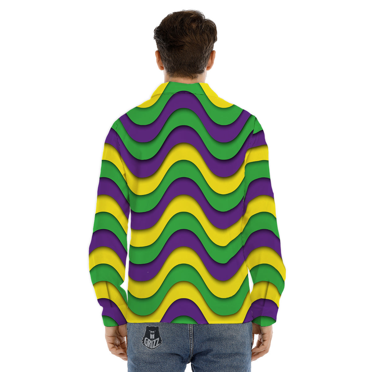 Wave Mardi Gras Print Pattern Men's Dress Shirts-grizzshop