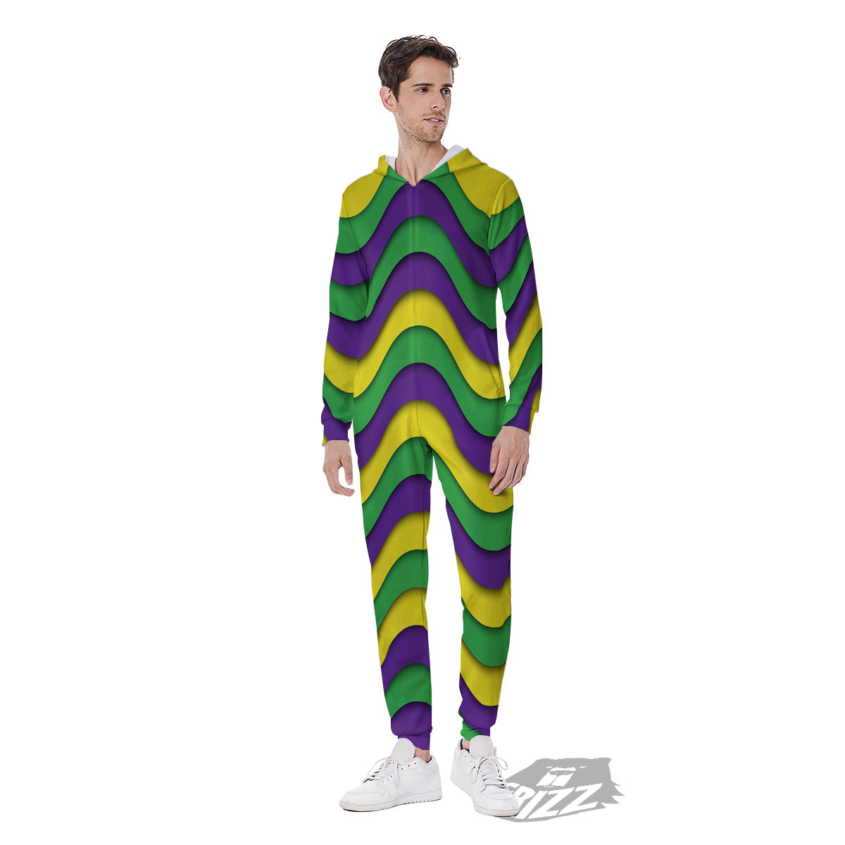 Wave Mardi Gras Print Pattern Men's Jumpsuit-grizzshop