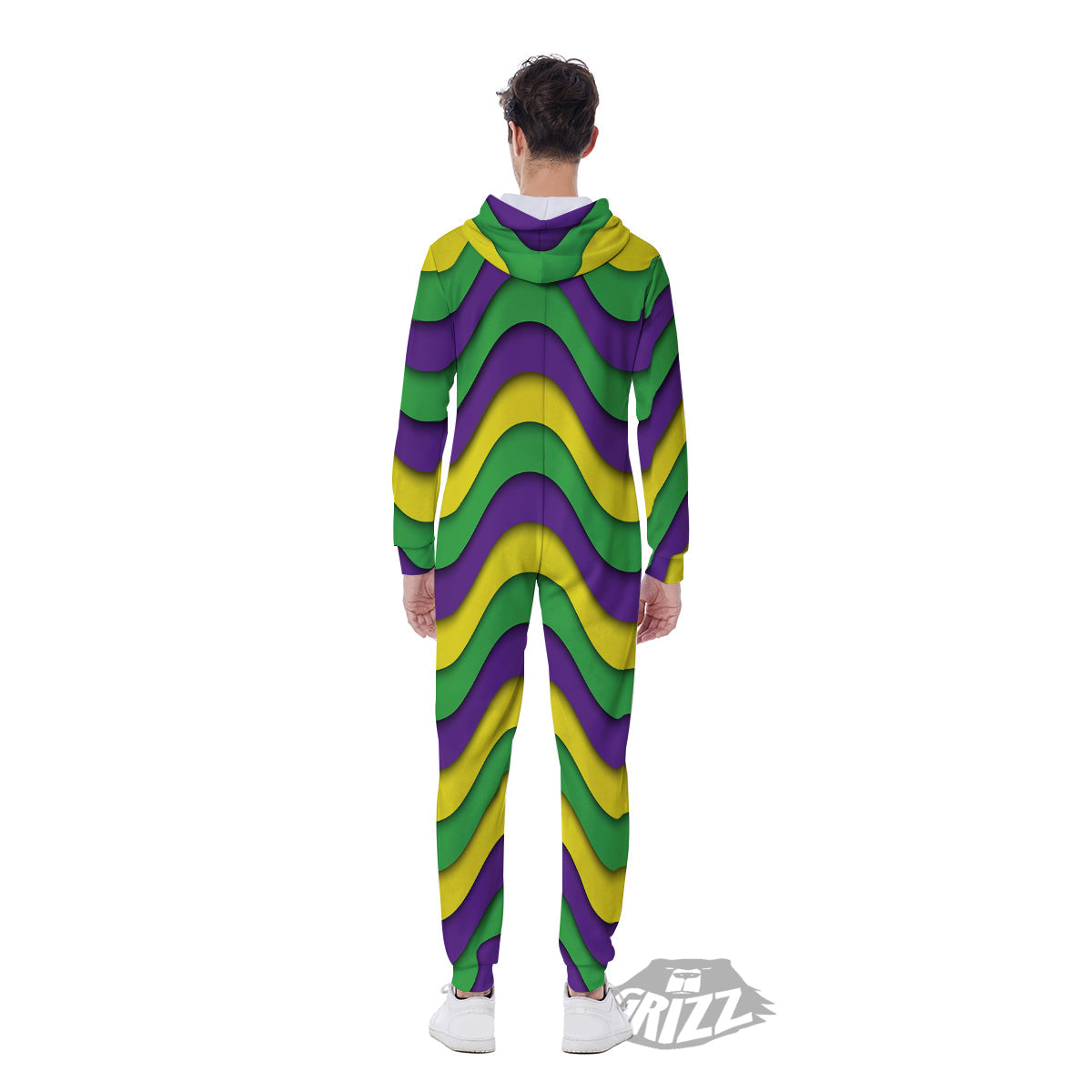 Wave Mardi Gras Print Pattern Men's Jumpsuit-grizzshop