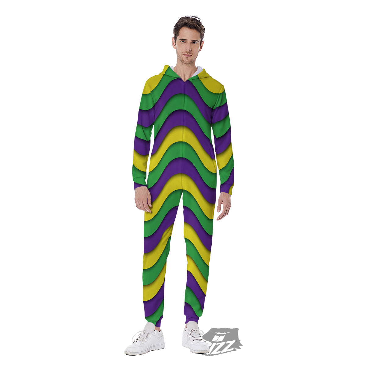 Wave Mardi Gras Print Pattern Men's Jumpsuit-grizzshop