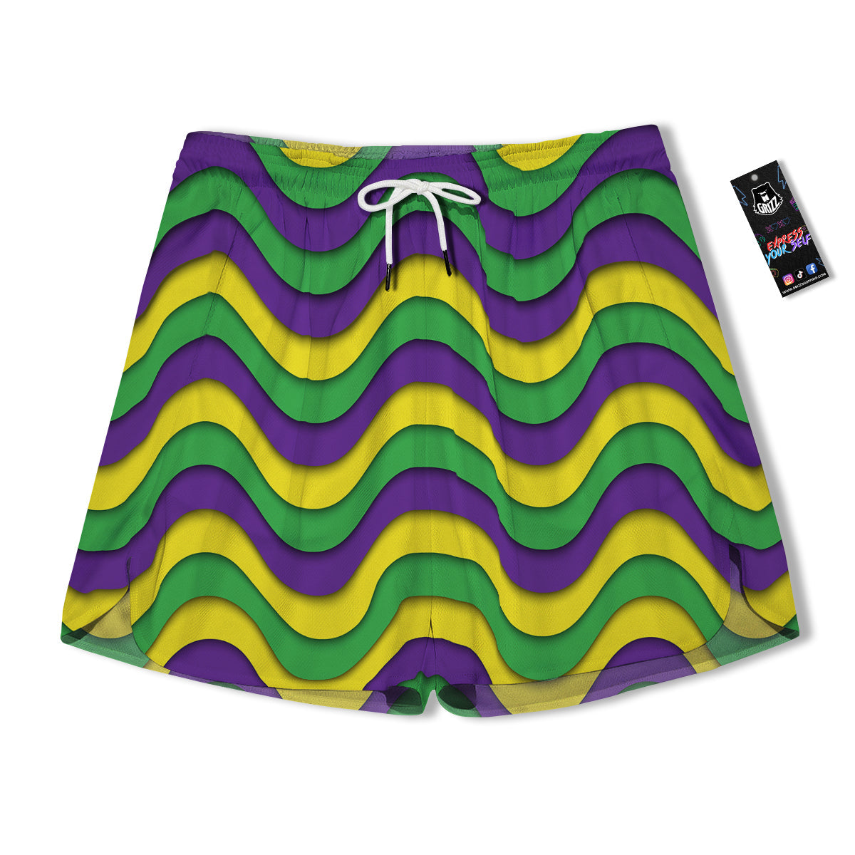 Wave Mardi Gras Print Pattern Men's Running Shorts-grizzshop