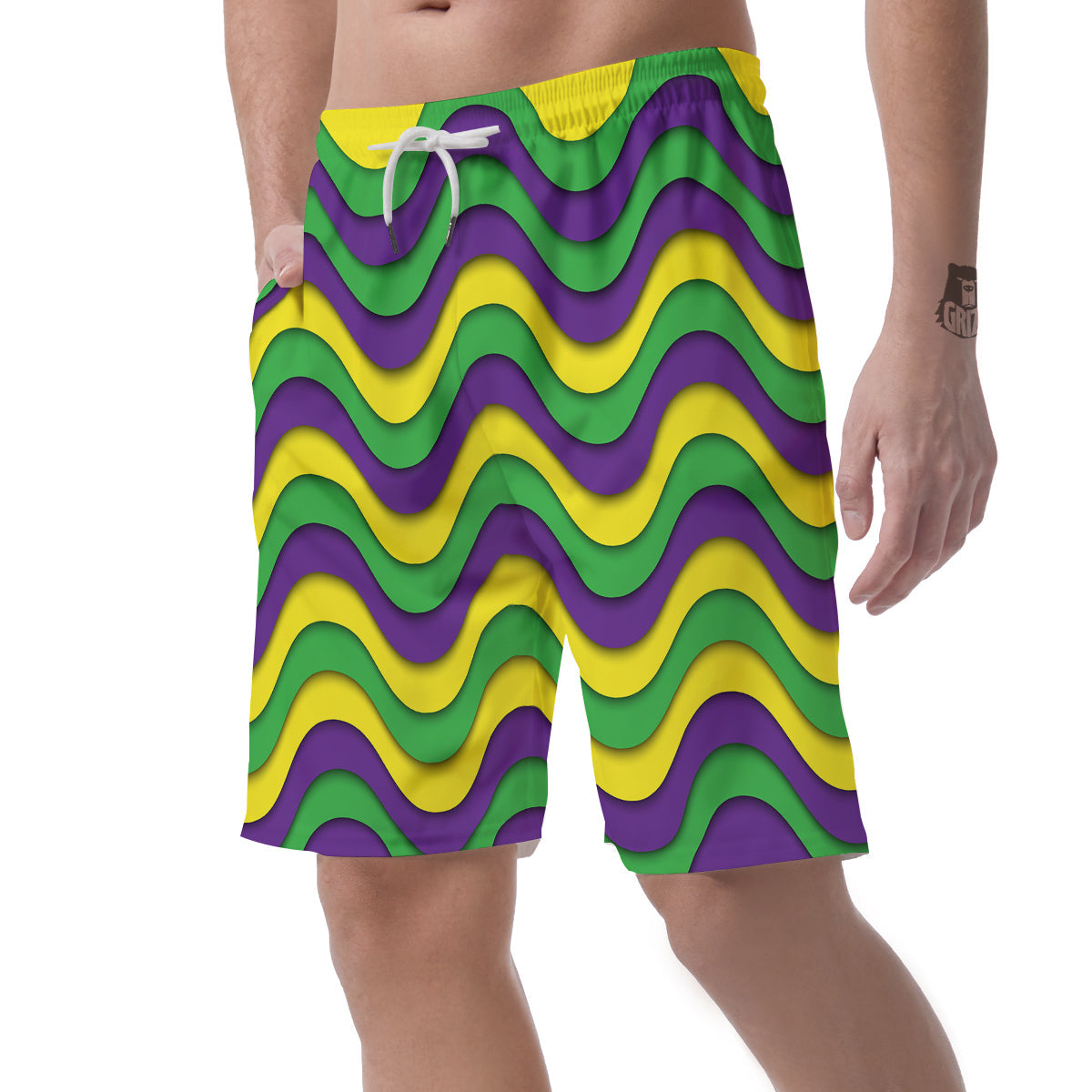 Wave Mardi Gras Print Pattern Men's Shorts-grizzshop