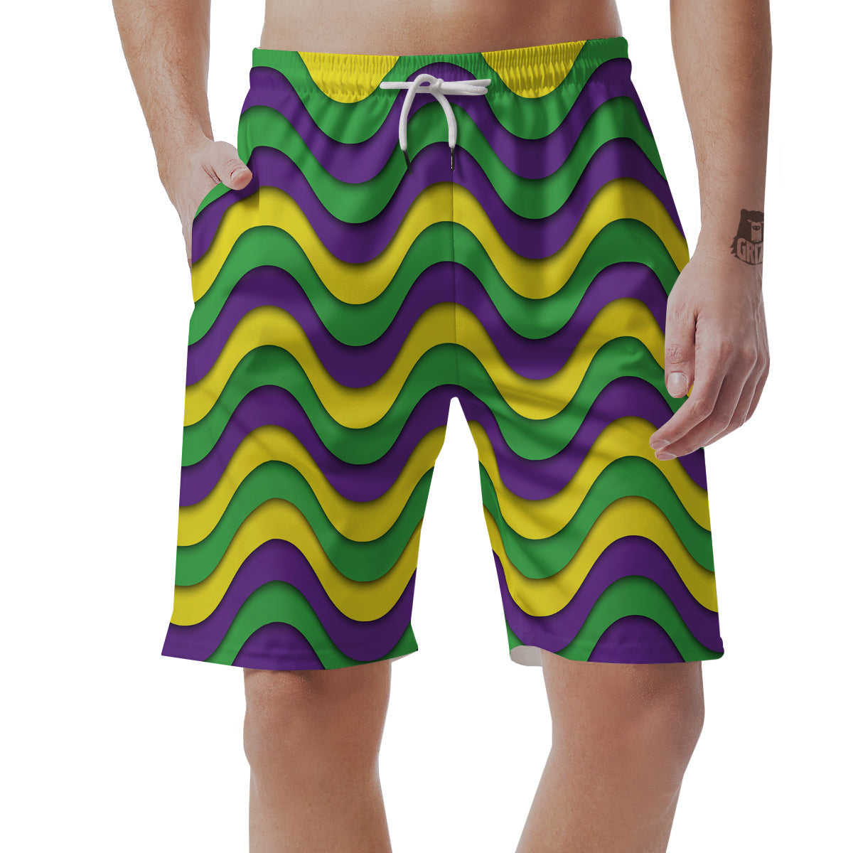 Wave Mardi Gras Print Pattern Men's Shorts-grizzshop