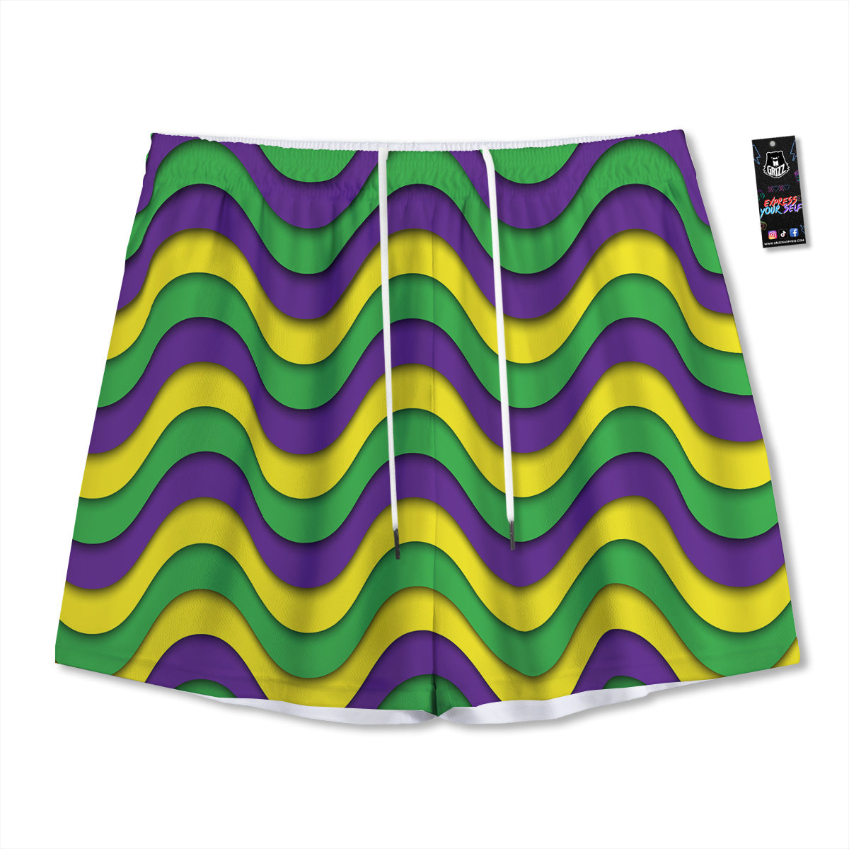 Wave Mardi Gras Print Pattern Mesh Shorts