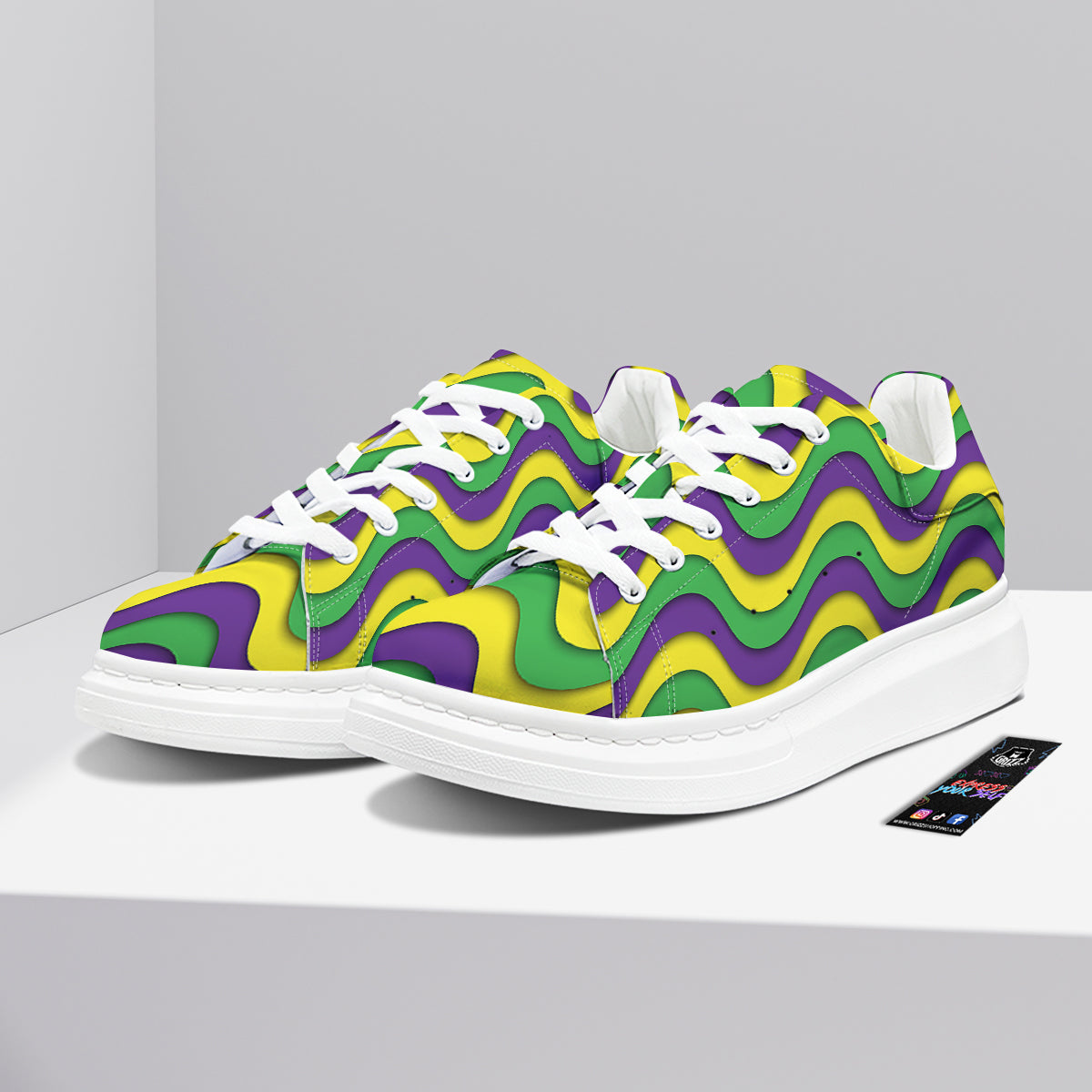Wave Mardi Gras Print Pattern Platform Shoes-grizzshop
