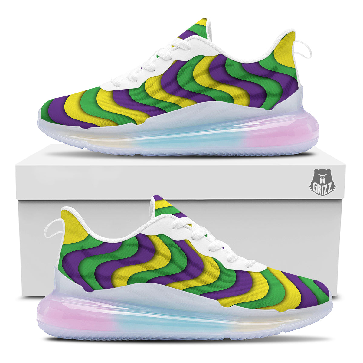 Wave Mardi Gras Print Pattern Running Sneakers-grizzshop