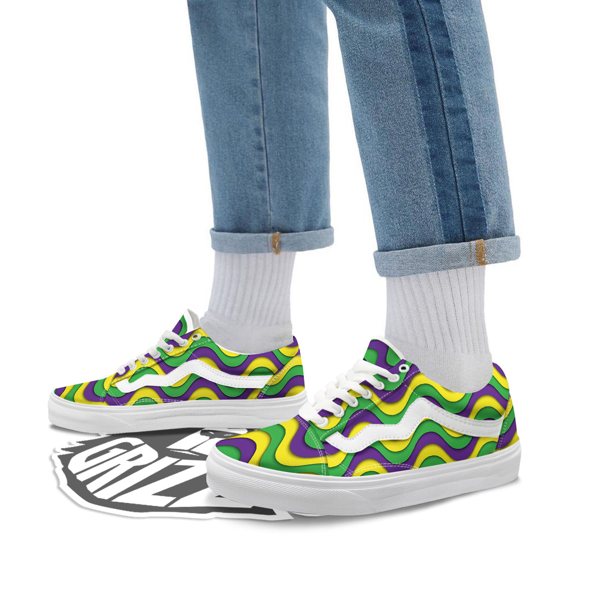 Wave Mardi Gras Print Pattern Skate Shoes-grizzshop