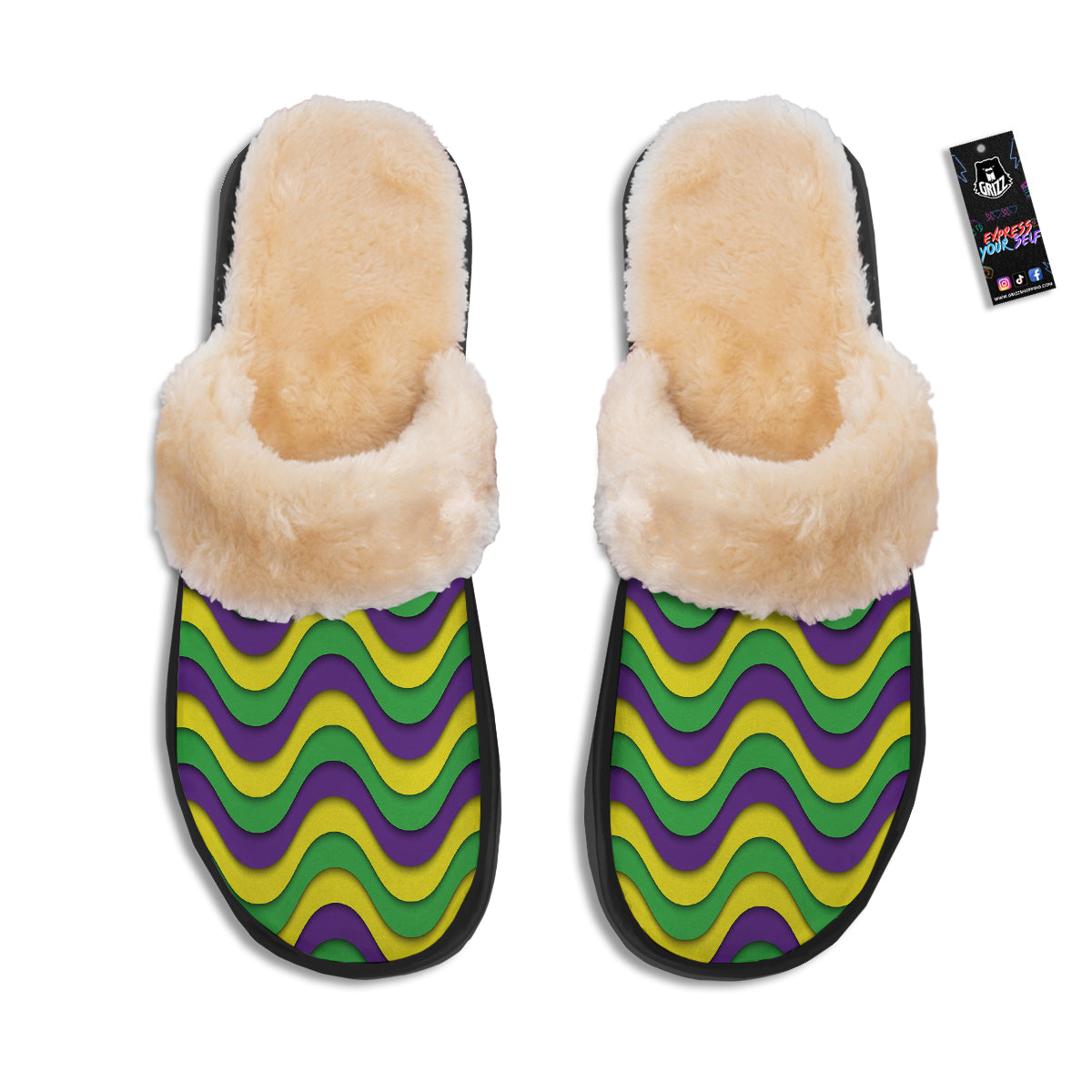 Wave Mardi Gras Print Pattern Slippers-grizzshop