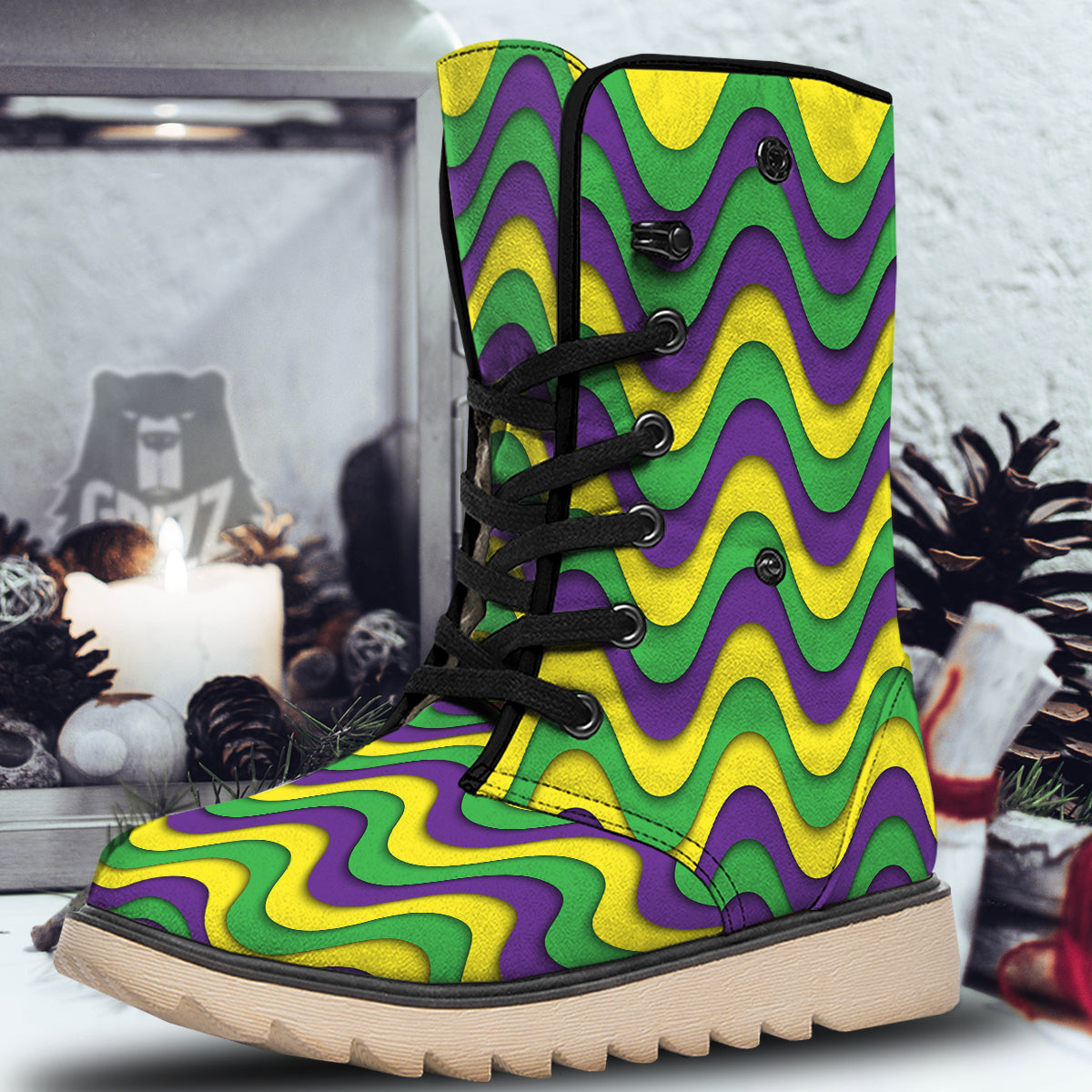 Wave Mardi Gras Print Pattern Snow Boots-grizzshop