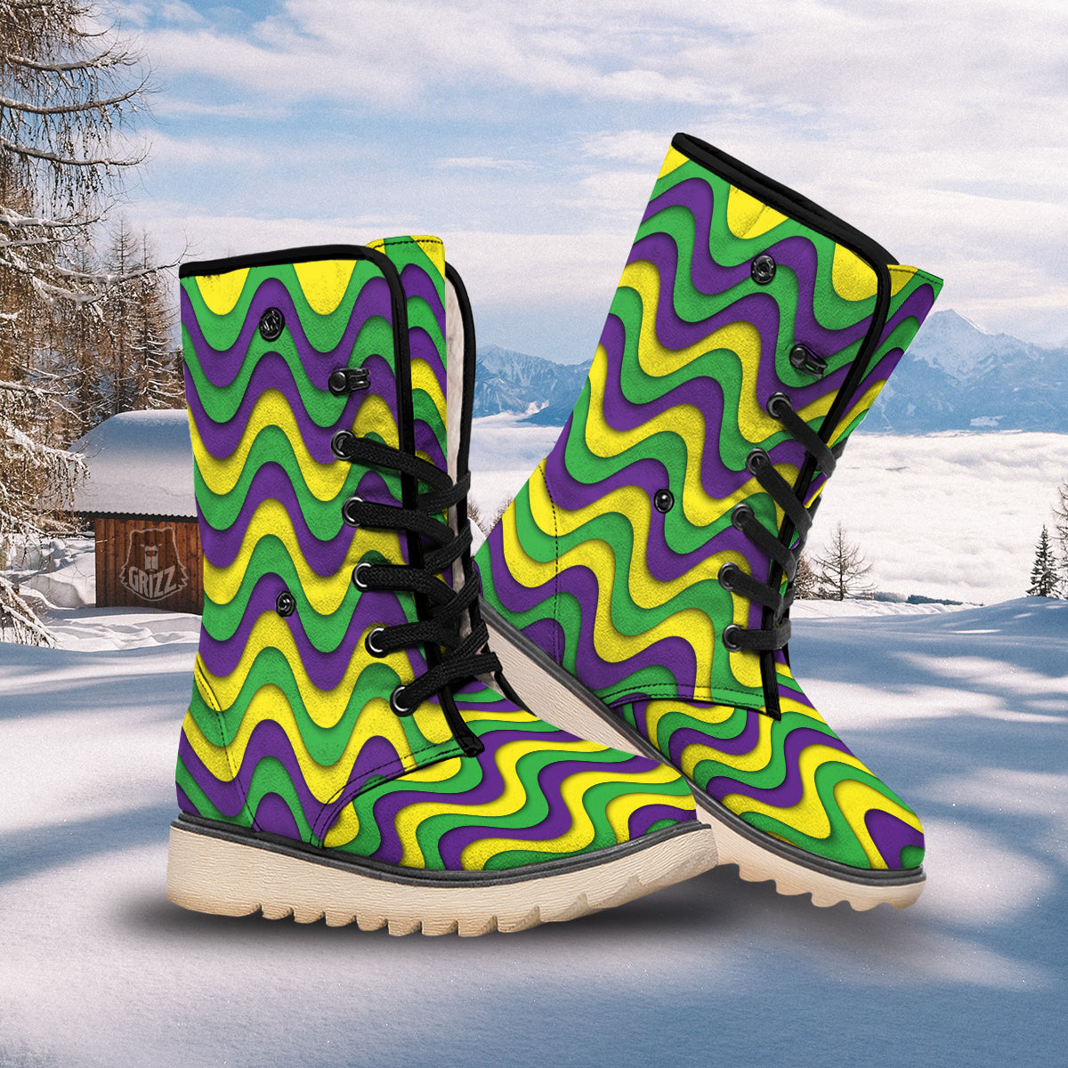 Wave Mardi Gras Print Pattern Snow Boots-grizzshop