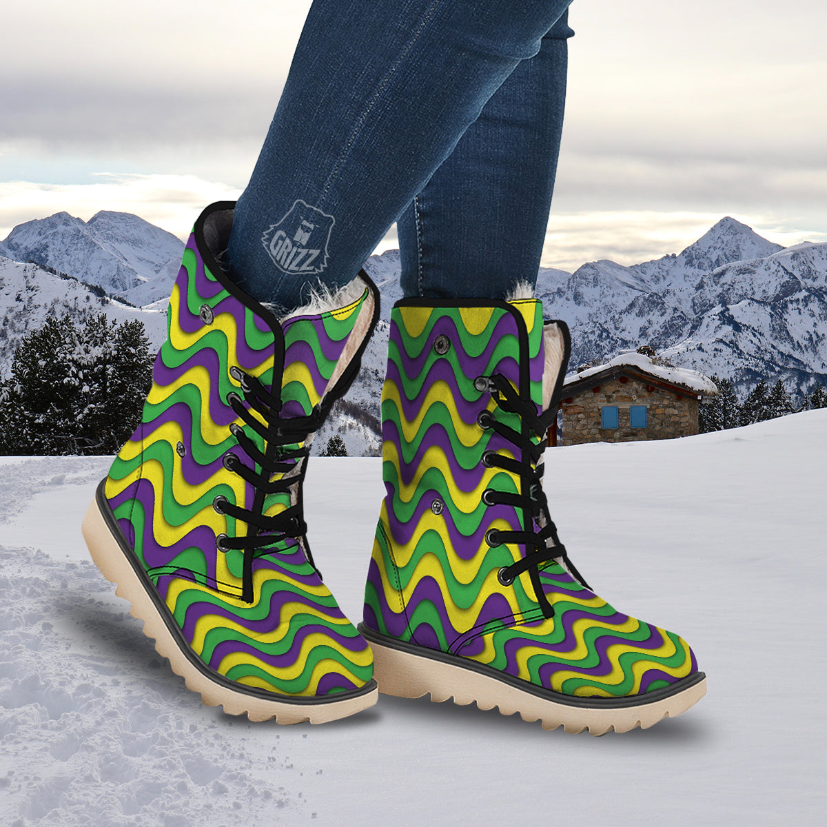 Wave Mardi Gras Print Pattern Snow Boots-grizzshop