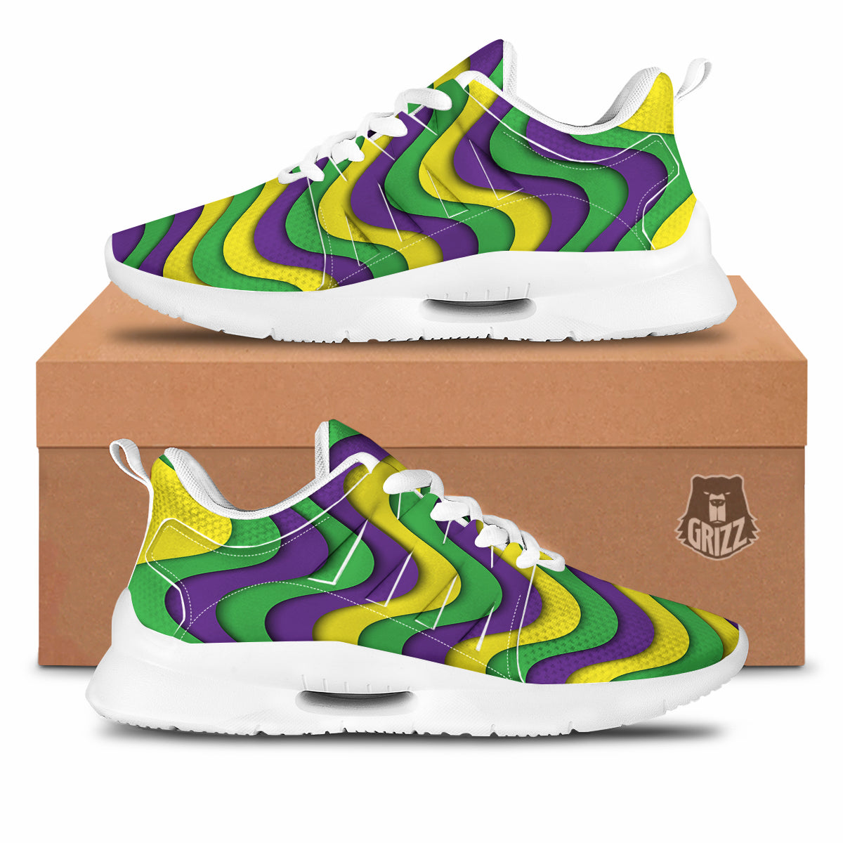 Wave Mardi Gras Print Pattern Tennis Shoes-grizzshop