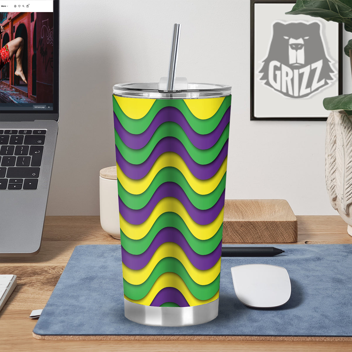 Wave Mardi Gras Print Pattern Tumbler-grizzshop