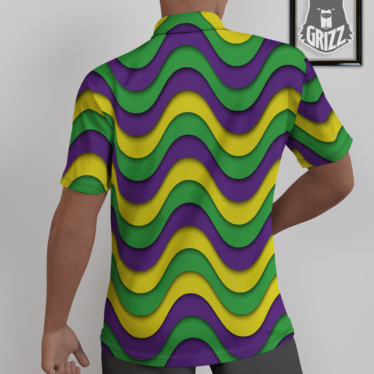 Wave Mardi Gras Print Pattern Untucked Shirts-grizzshop
