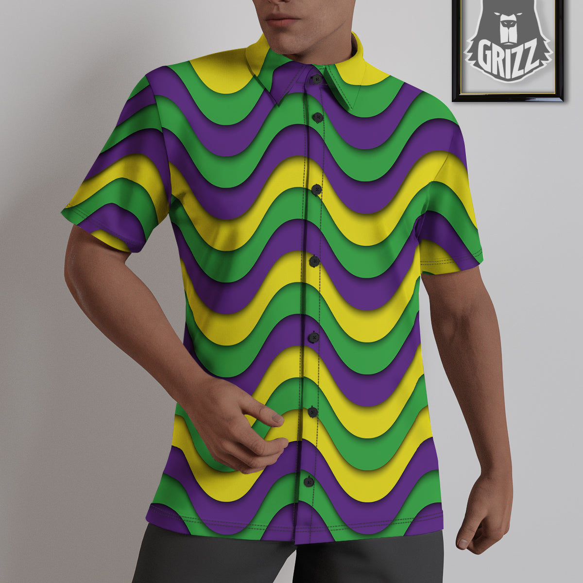 Wave Mardi Gras Print Pattern Untucked Shirts-grizzshop