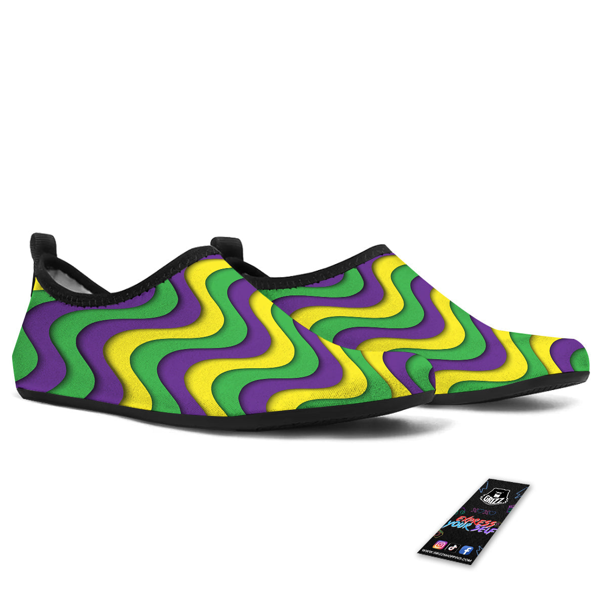 Wave Mardi Gras Print Pattern Water Shoes-grizzshop