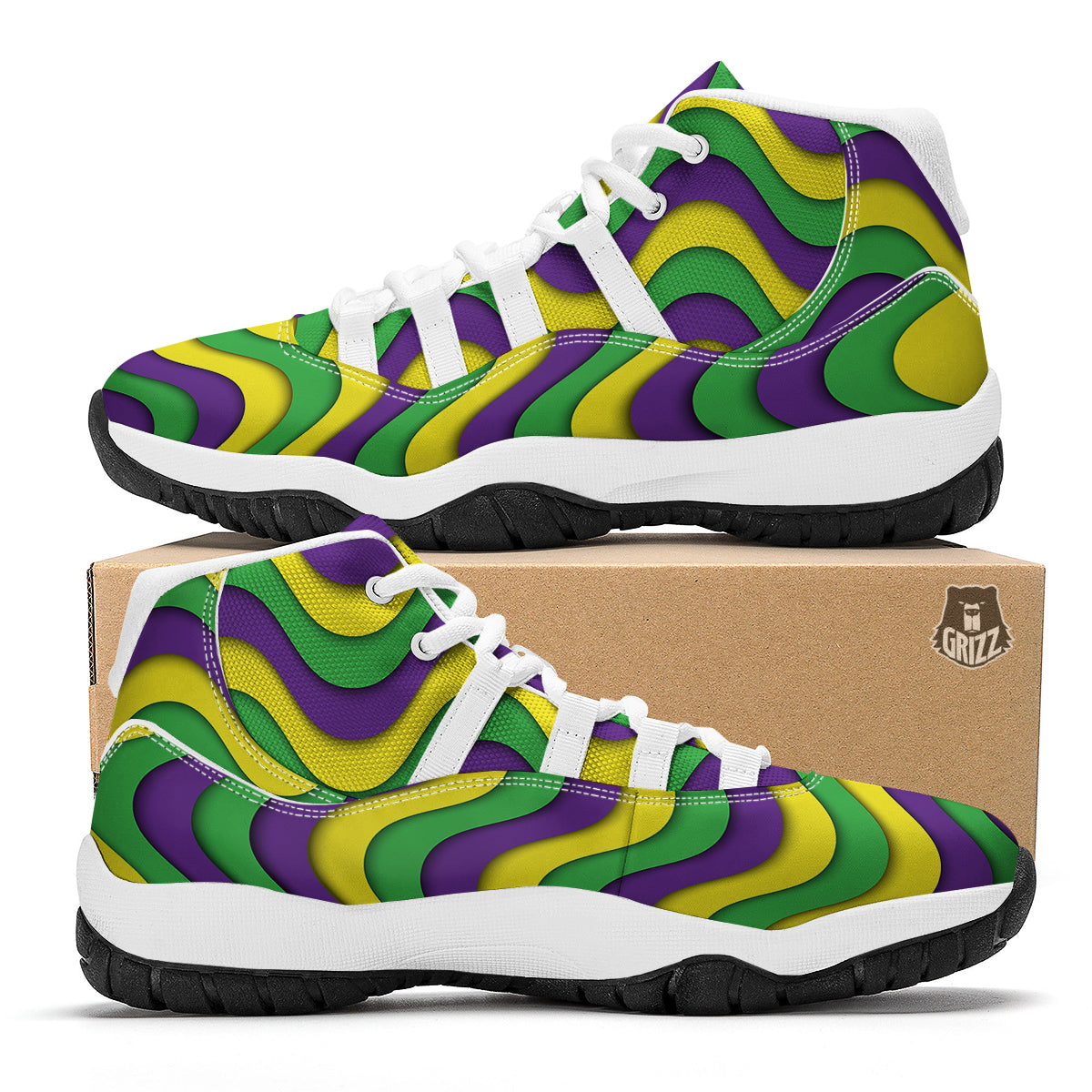 Wave Mardi Gras Print Pattern White Bball Shoes-grizzshop