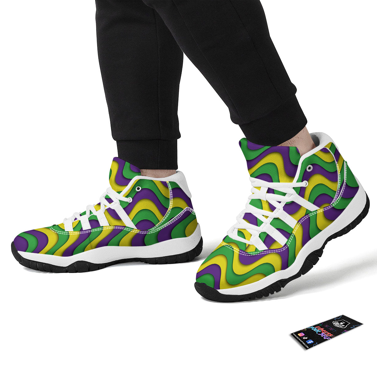 Wave Mardi Gras Print Pattern White Bball Shoes-grizzshop