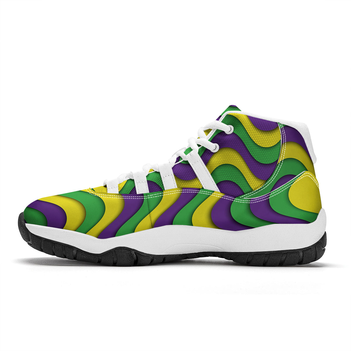 Wave Mardi Gras Print Pattern White Bball Shoes-grizzshop