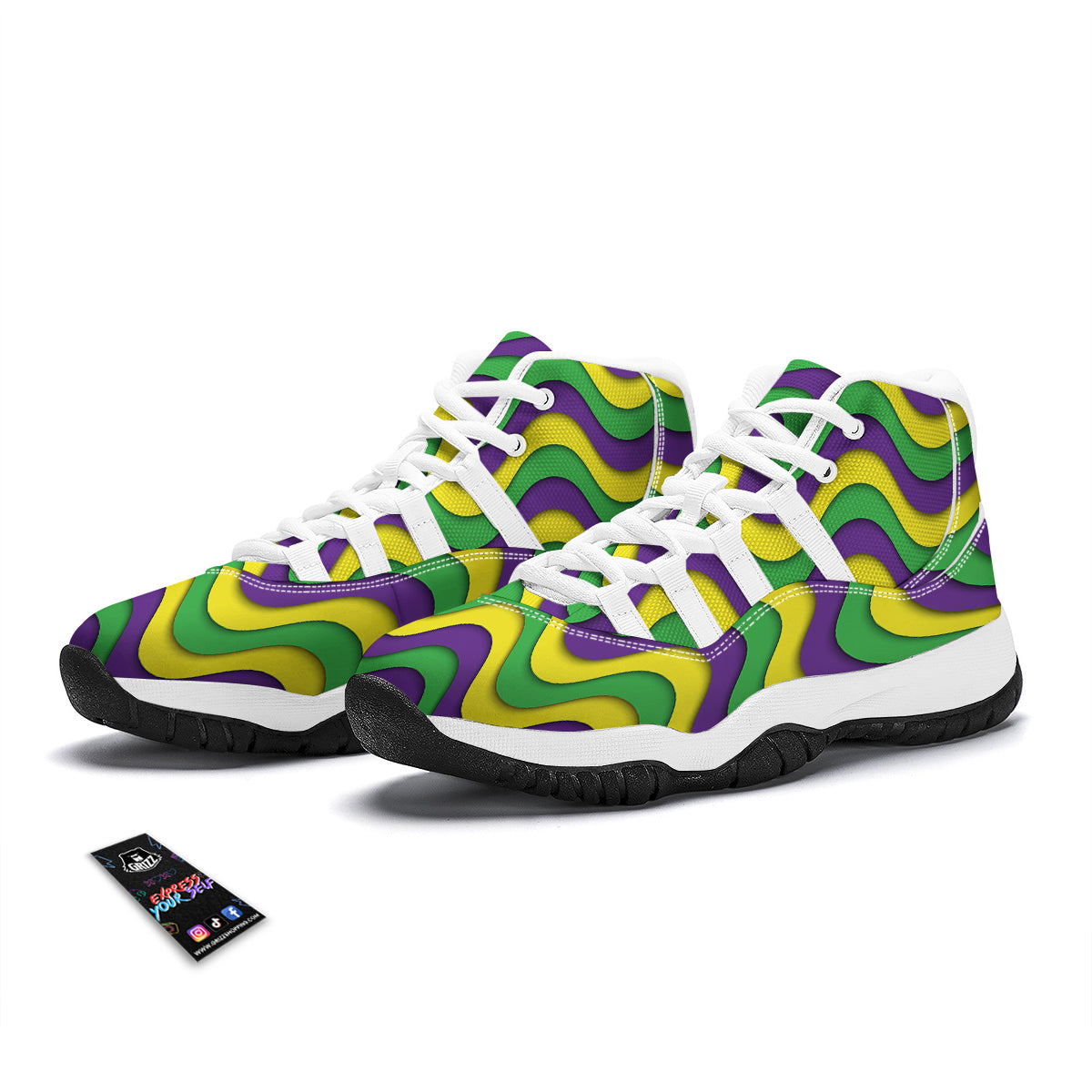 Wave Mardi Gras Print Pattern White Bball Shoes-grizzshop