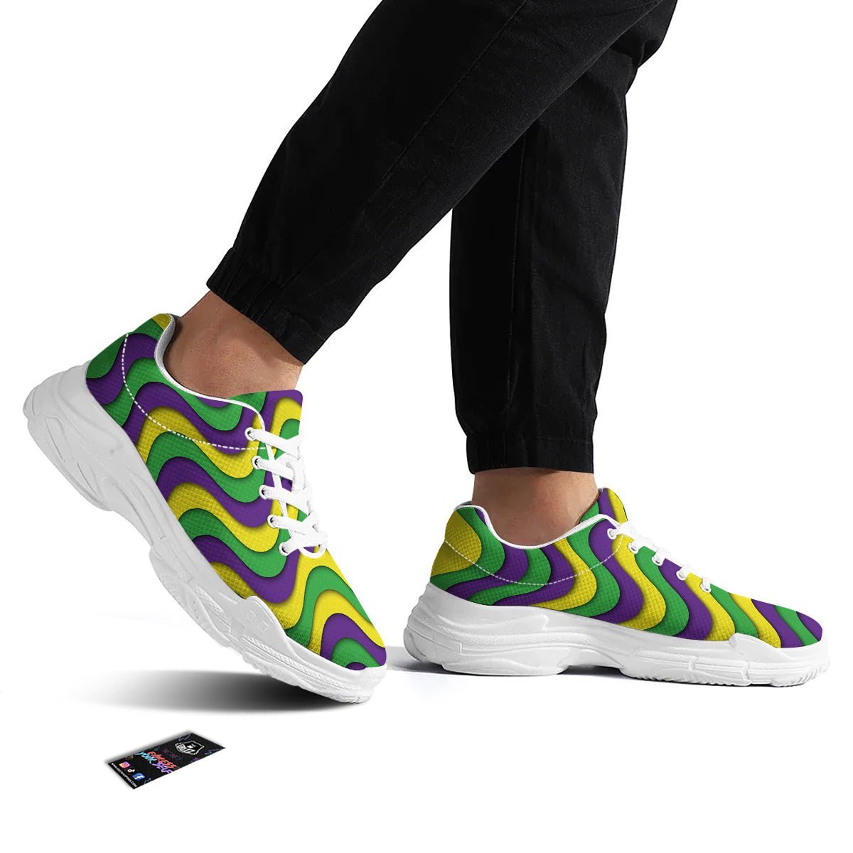 Wave Mardi Gras Print Pattern White Chunky Shoes-grizzshop