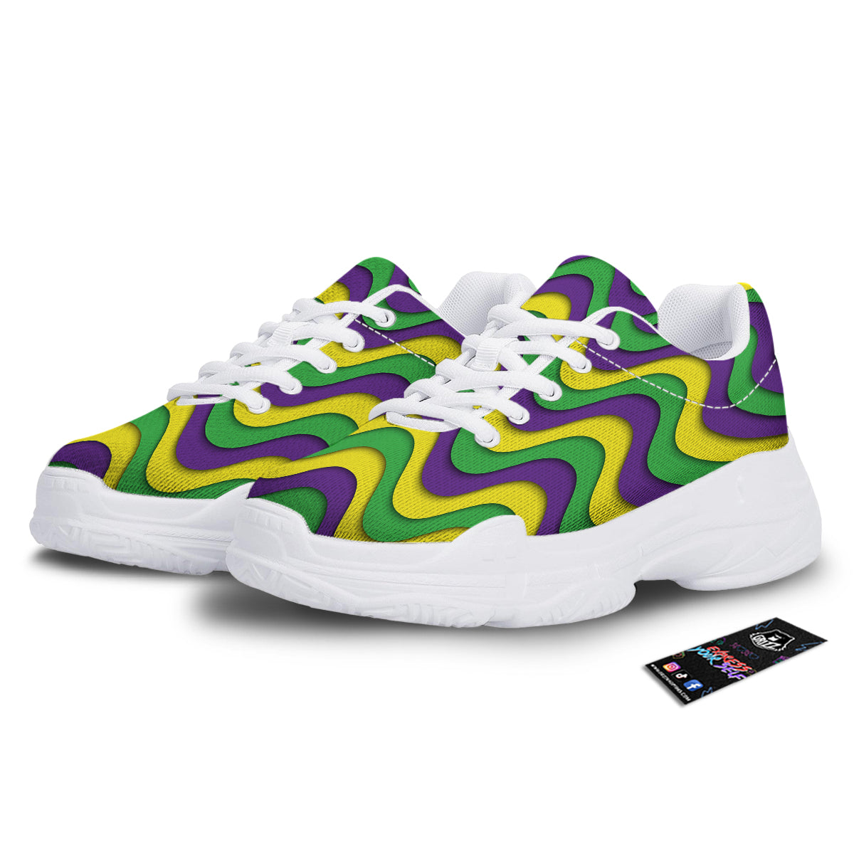 Wave Mardi Gras Print Pattern White Chunky Shoes-grizzshop