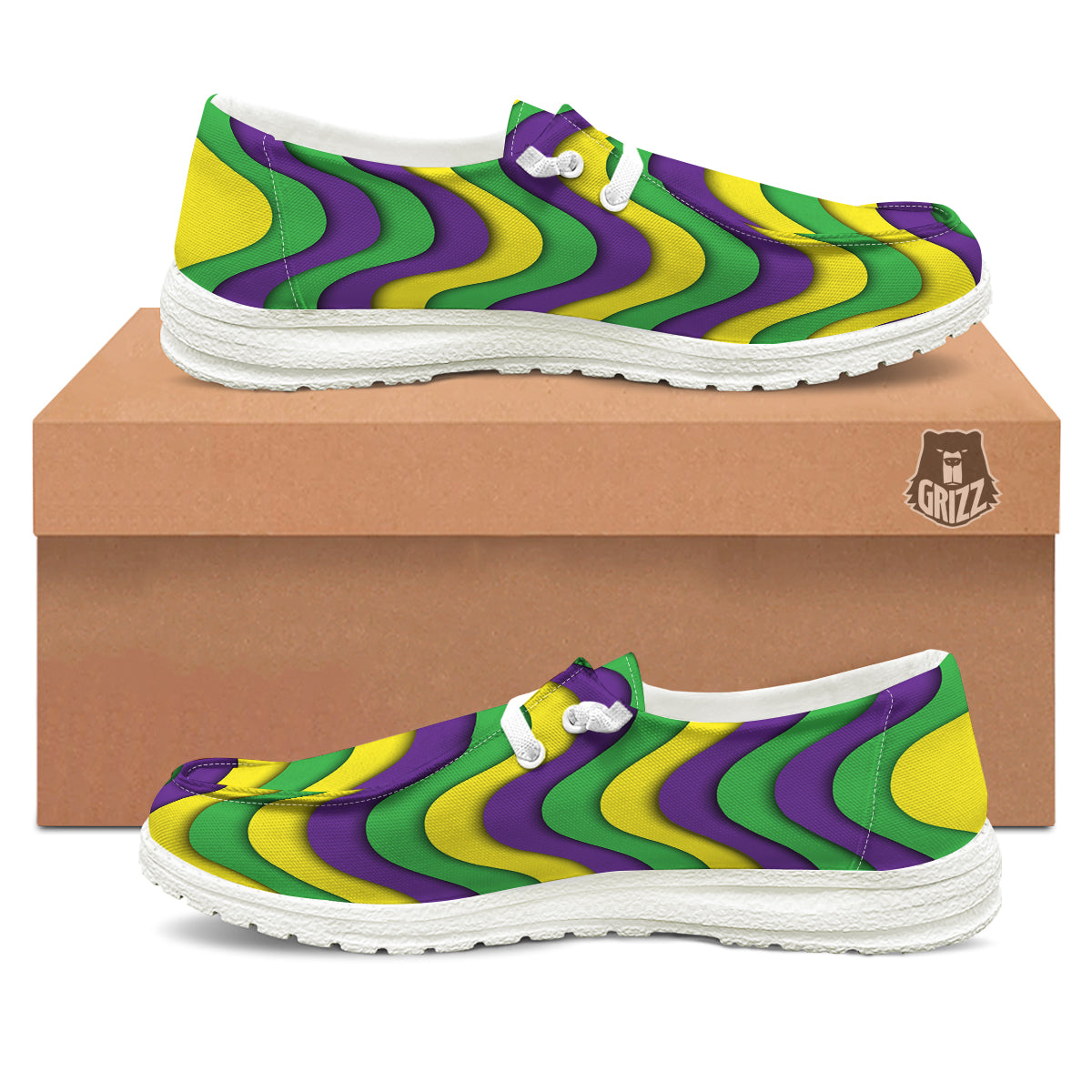 Wave Mardi Gras Print Pattern White Loafers-grizzshop