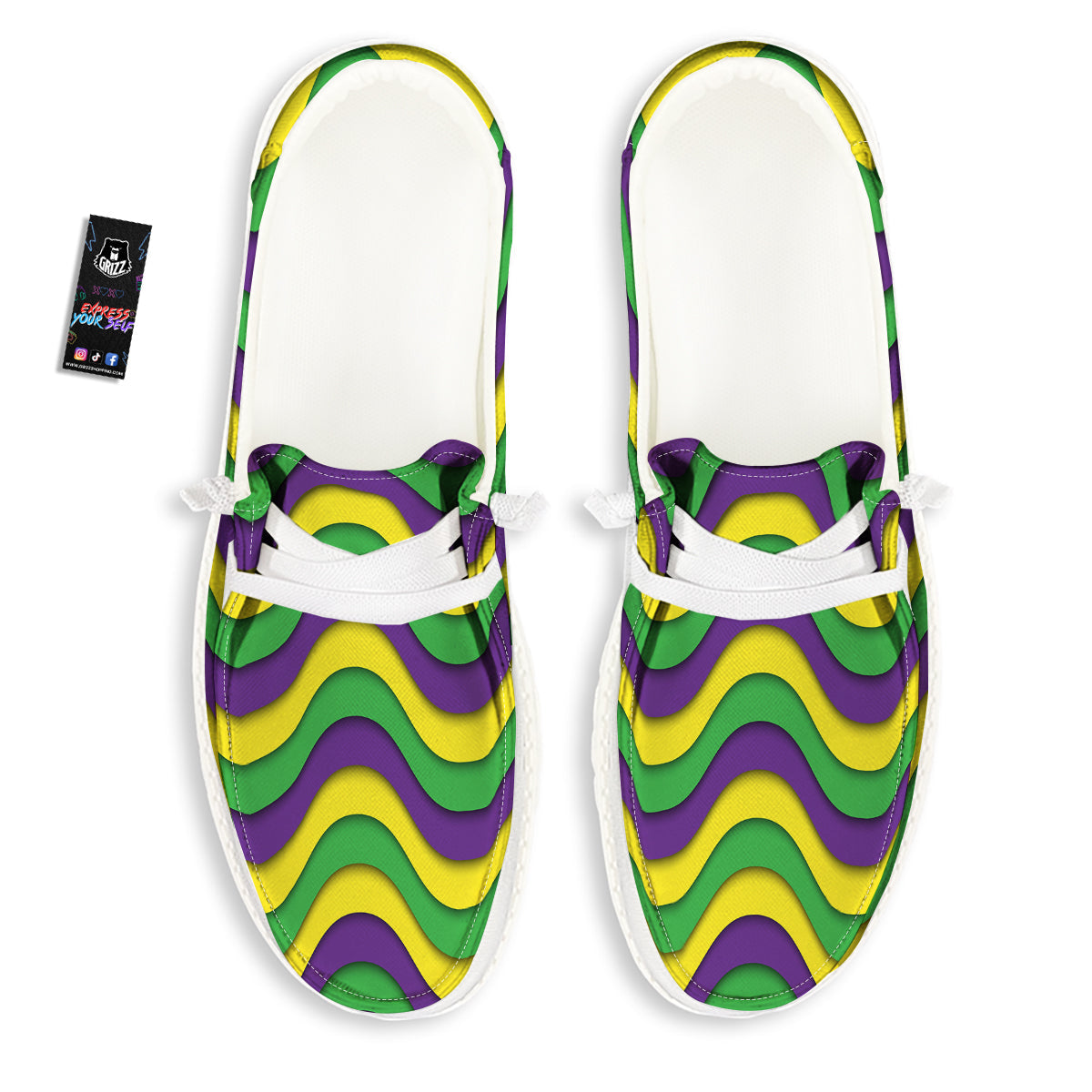 Wave Mardi Gras Print Pattern White Loafers-grizzshop