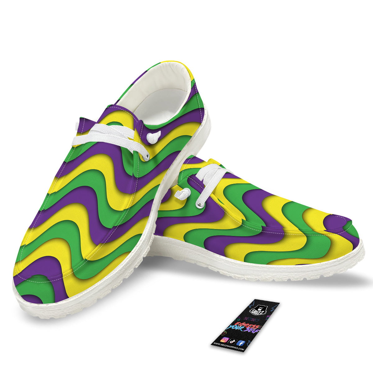 Wave Mardi Gras Print Pattern White Loafers-grizzshop