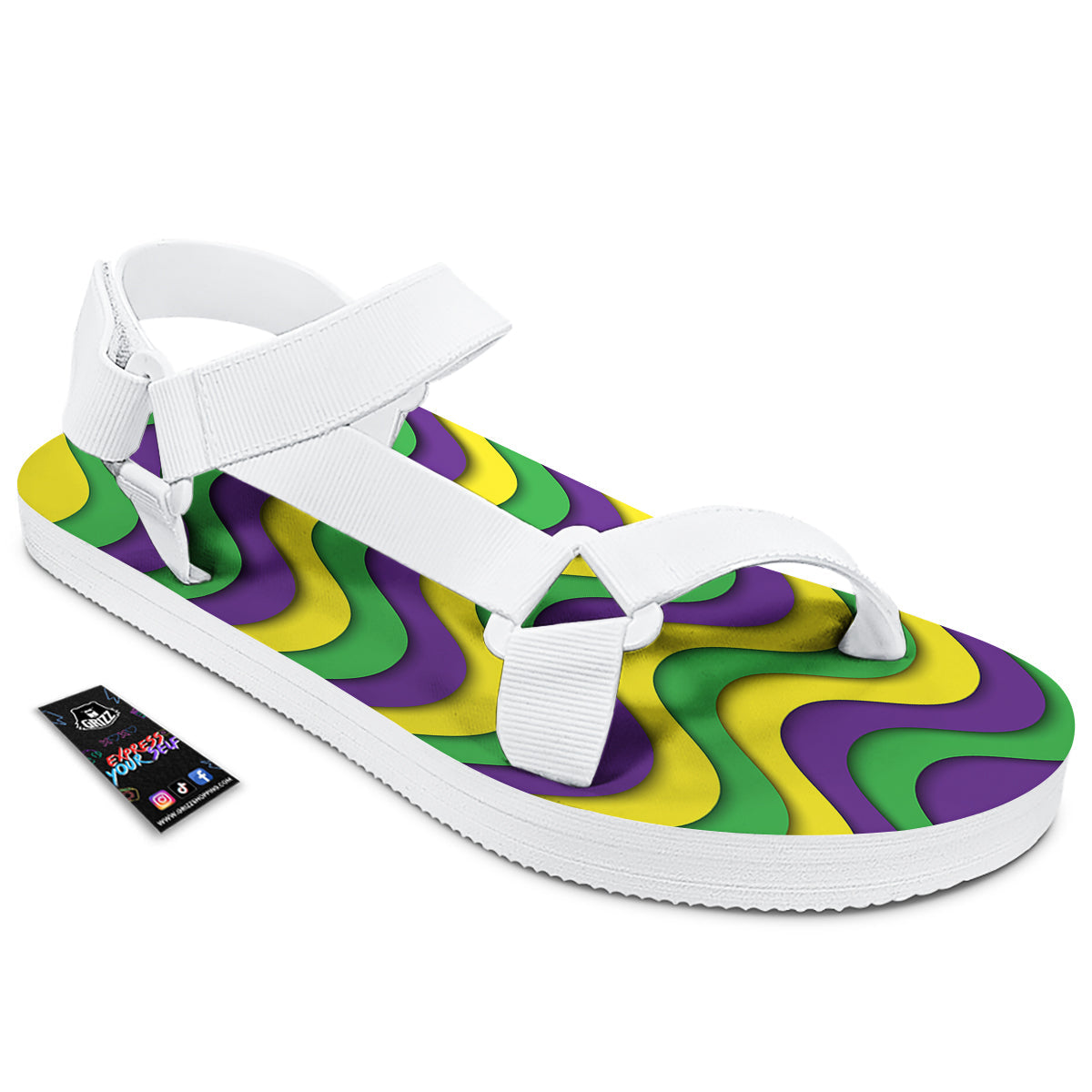 Wave Mardi Gras Print Pattern White Open Toe Sandals-grizzshop