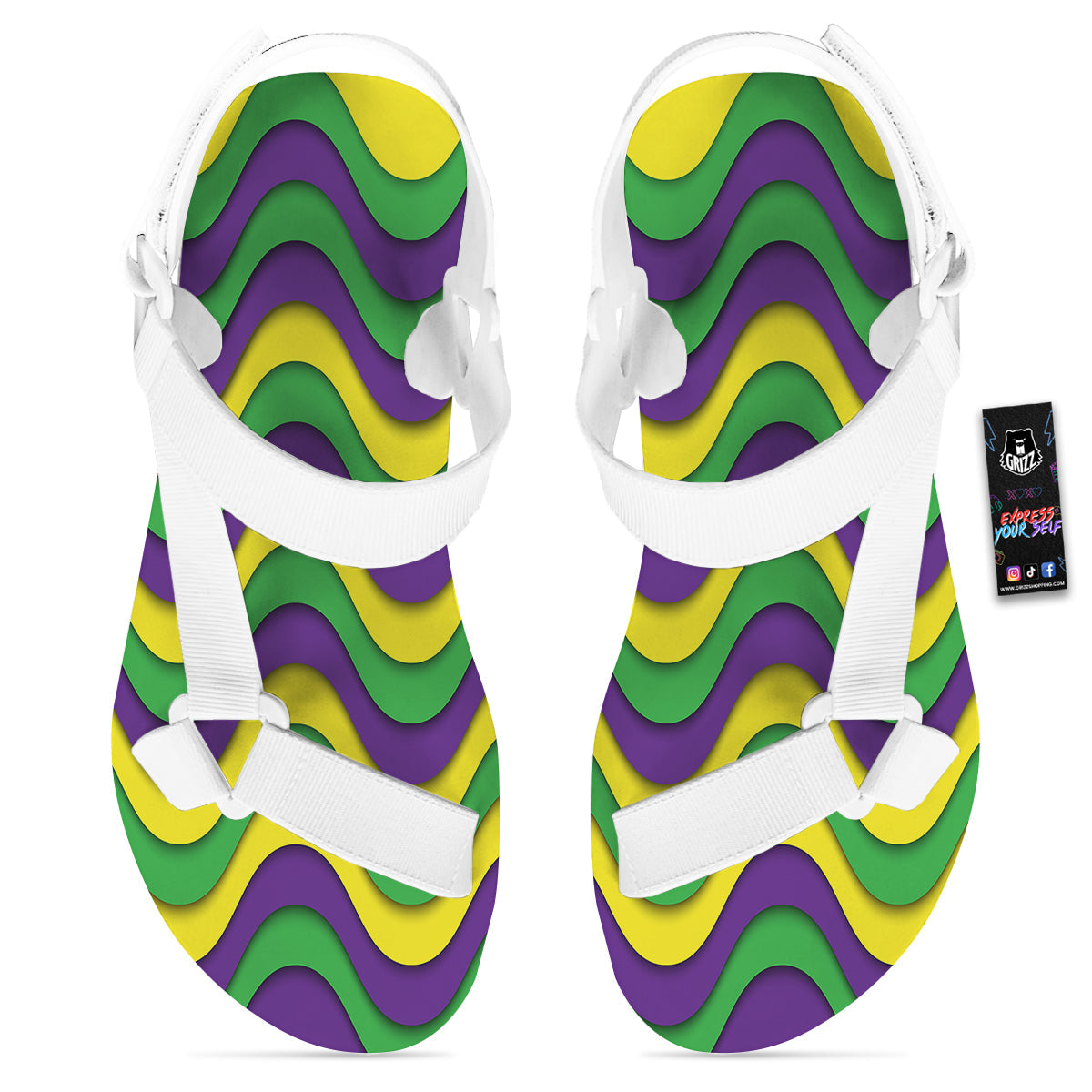 Wave Mardi Gras Print Pattern White Open Toe Sandals-grizzshop