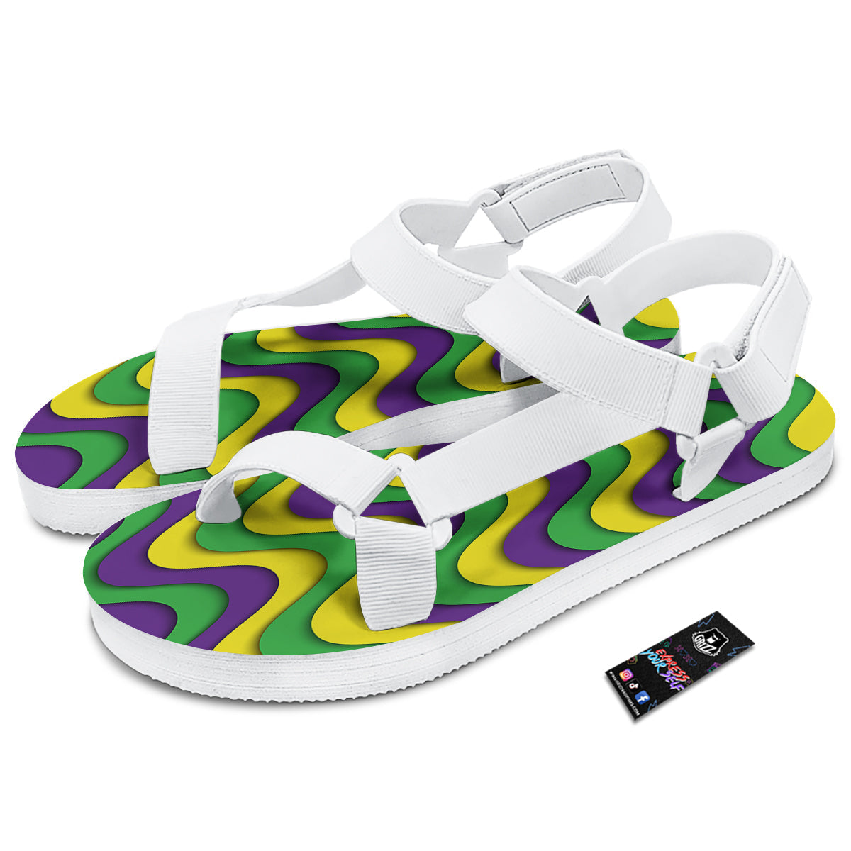 Wave Mardi Gras Print Pattern White Open Toe Sandals-grizzshop