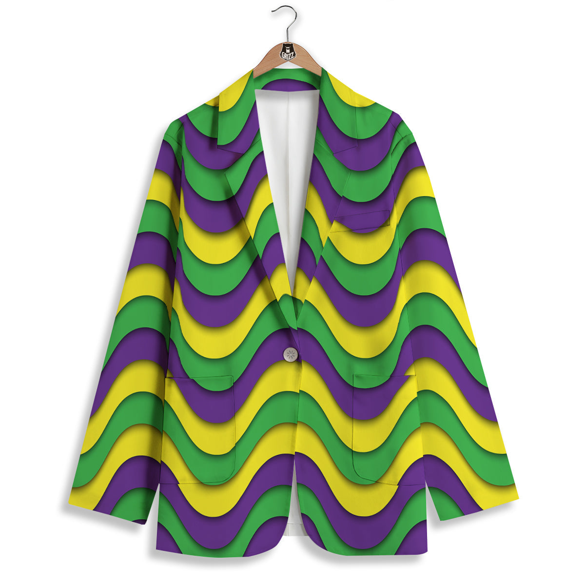 Wave Mardi Gras Print Pattern Women's Blazer-grizzshop