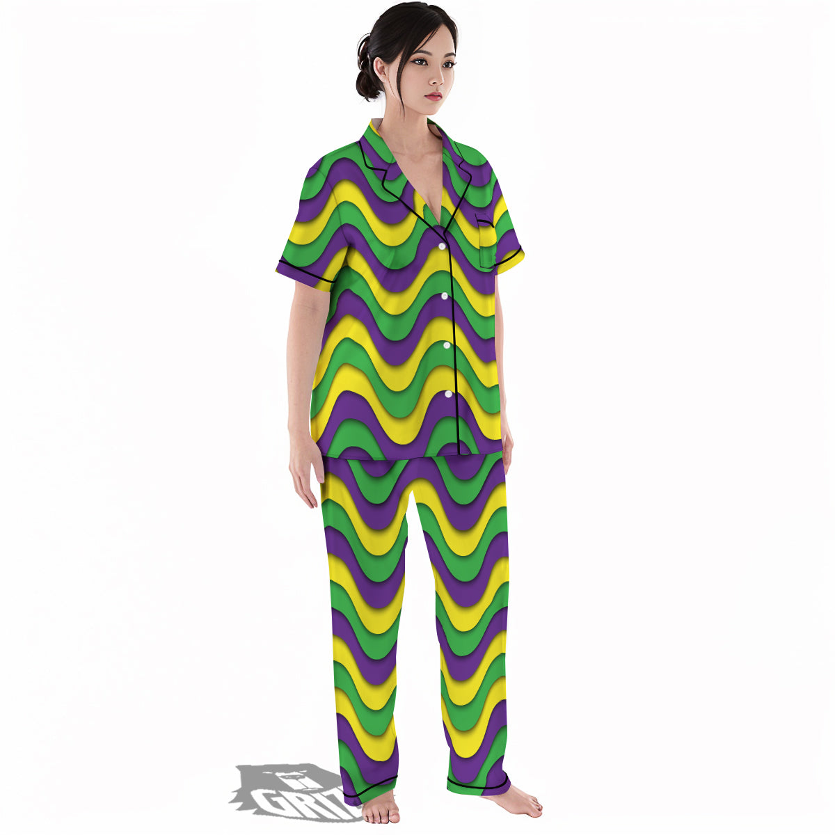 Wave Mardi Gras Print Pattern Women's Pajamas Set-grizzshop