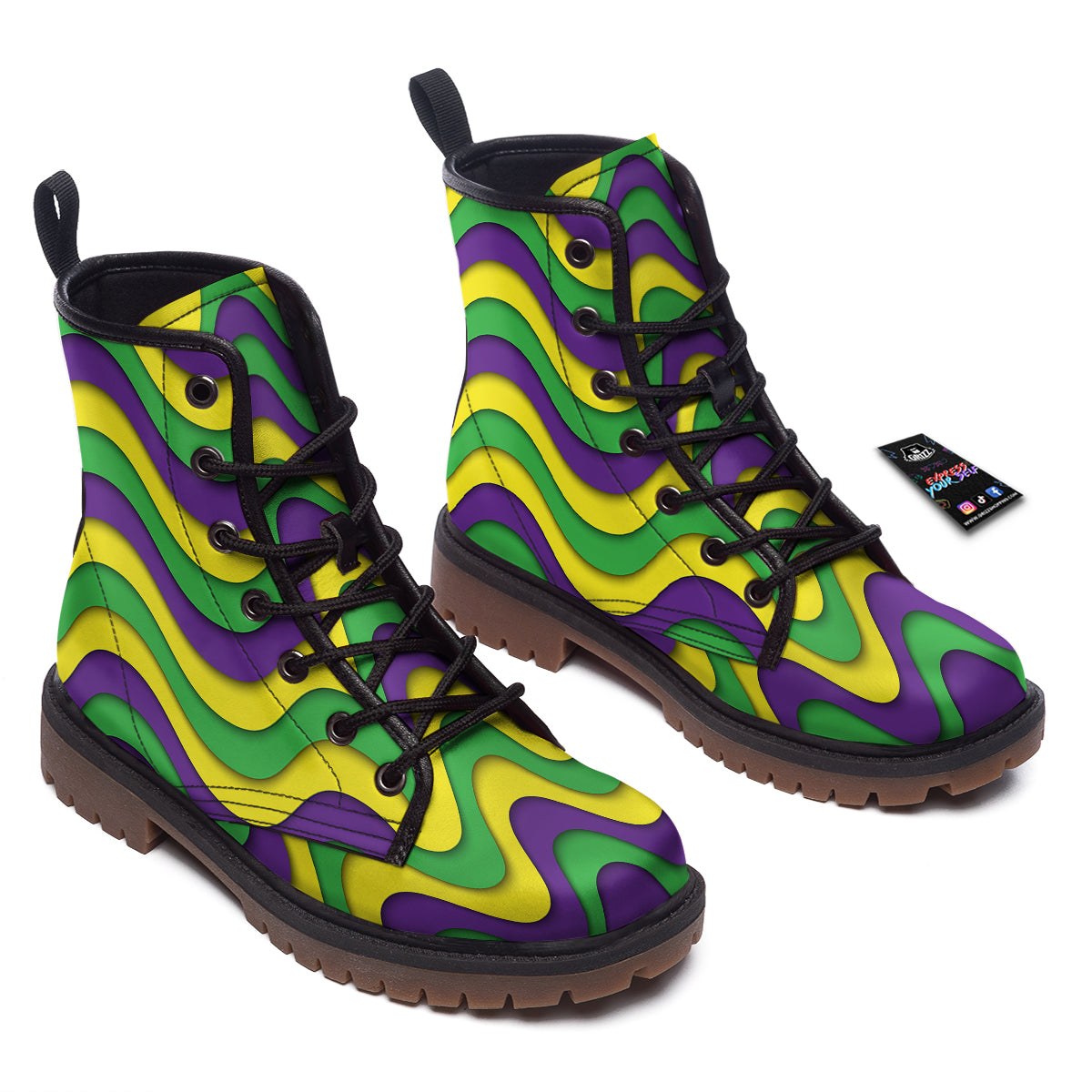 Wave Mardi Gras Print Pattern Work Boots-grizzshop