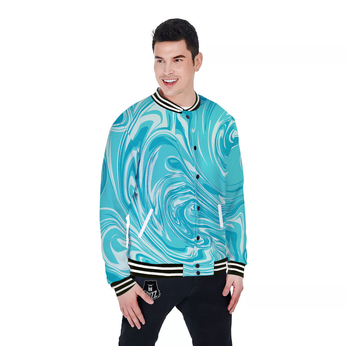 Wave Psychedelic Print Pattern Baseball Jacket-grizzshop