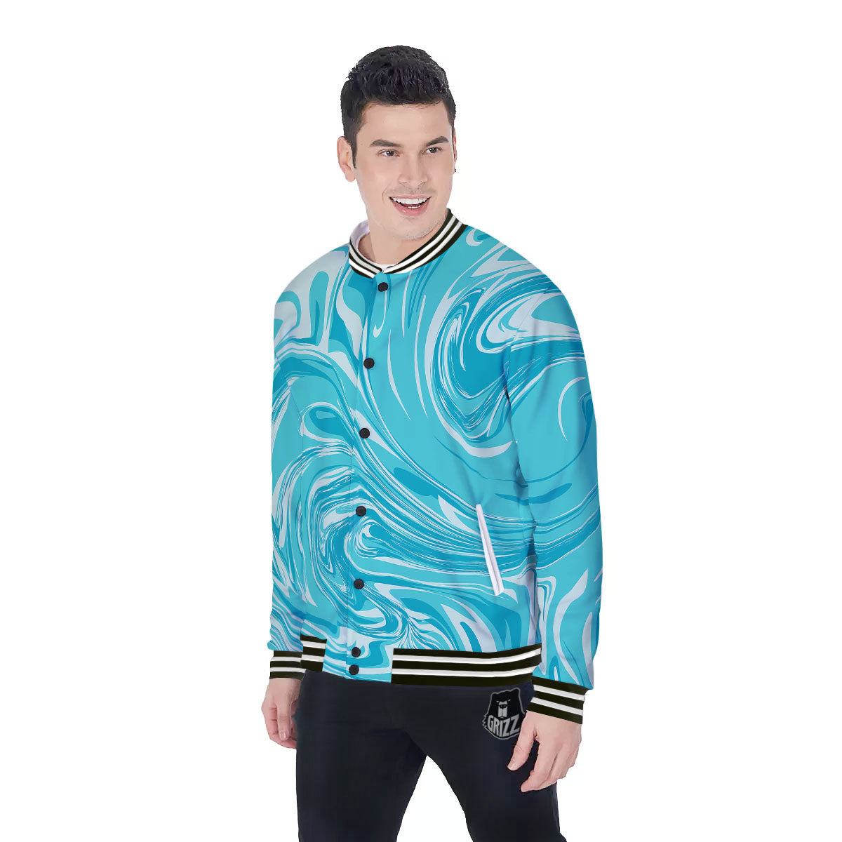 Wave Psychedelic Print Pattern Baseball Jacket-grizzshop