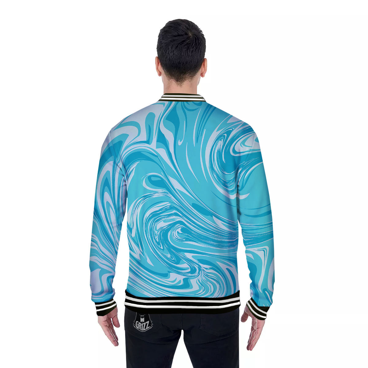 Wave Psychedelic Print Pattern Baseball Jacket-grizzshop