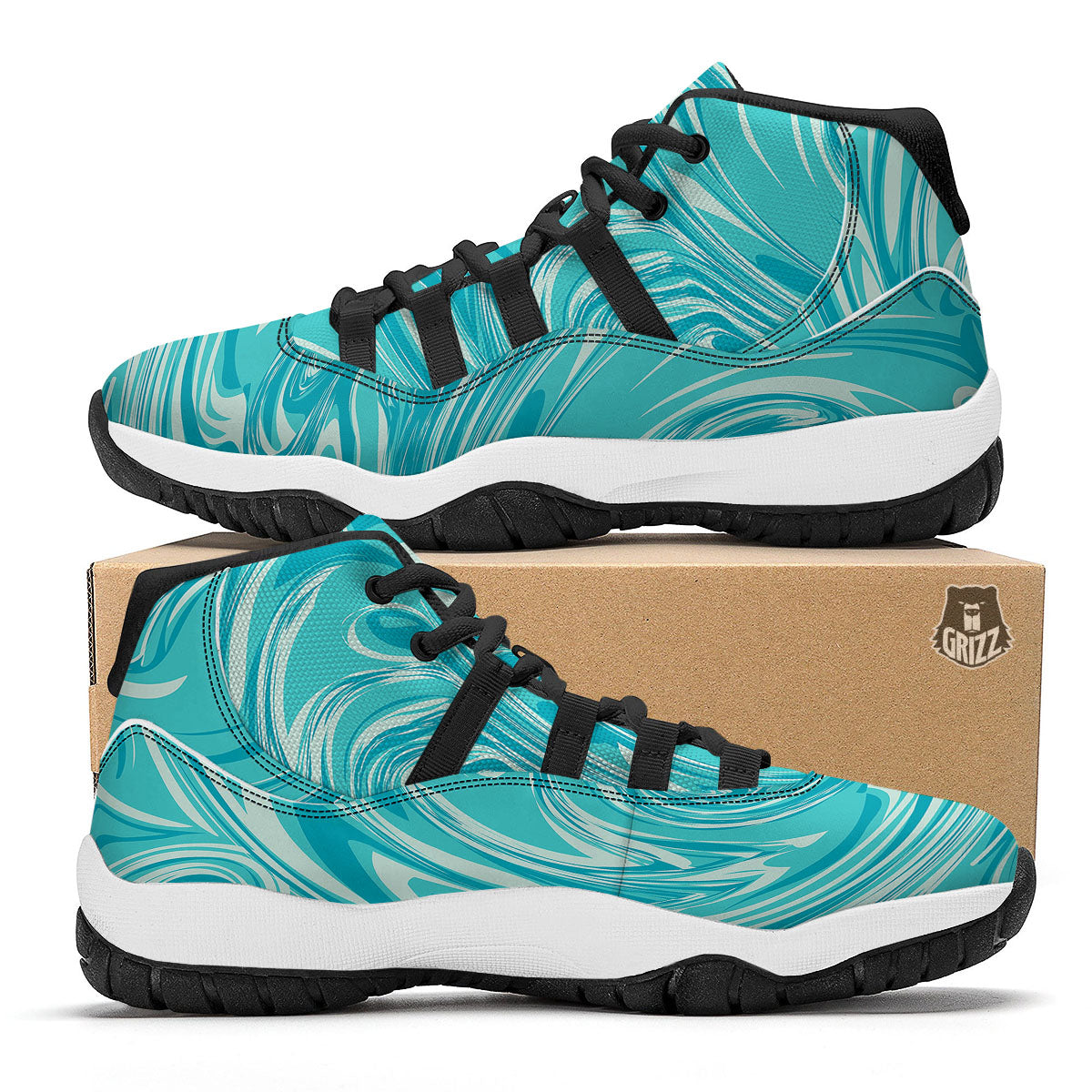 Wave Psychedelic Print Pattern Black Bball Shoes-grizzshop