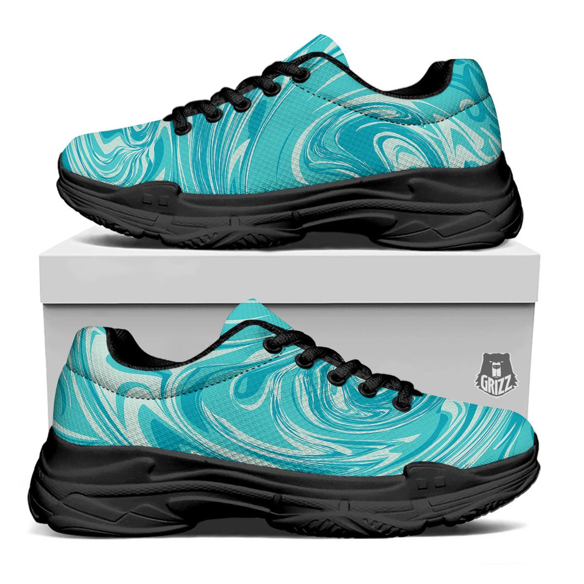Wave Psychedelic Print Pattern Black Chunky Shoes-grizzshop