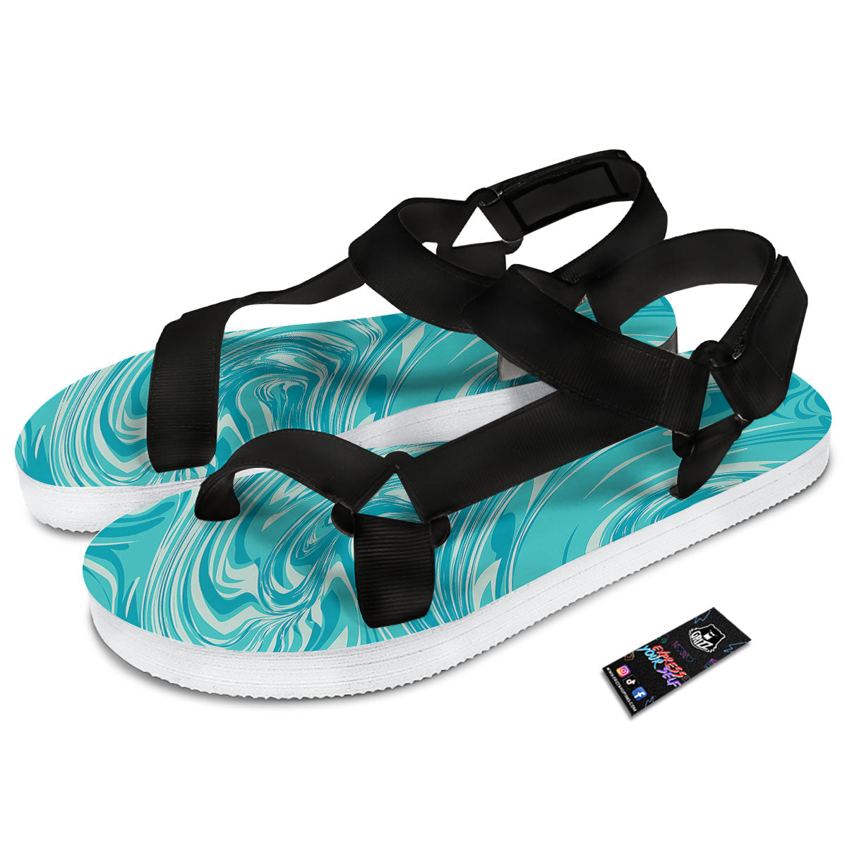 Wave Psychedelic Print Pattern Black Open Toe Sandals-grizzshop