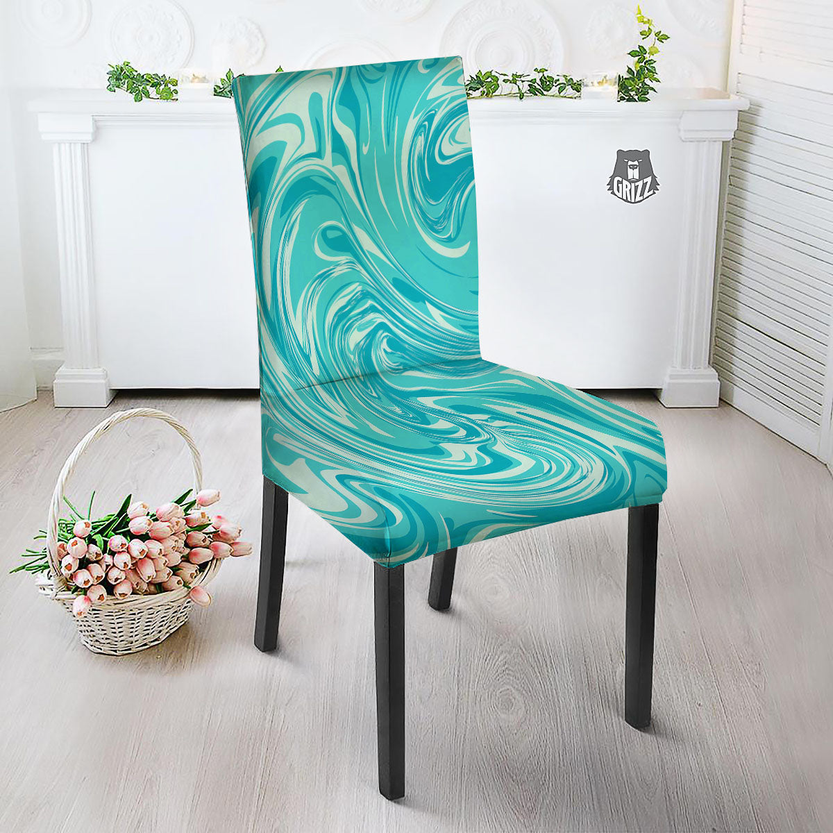 Wave Psychedelic Print Pattern Dining Chair Slipcover-grizzshop