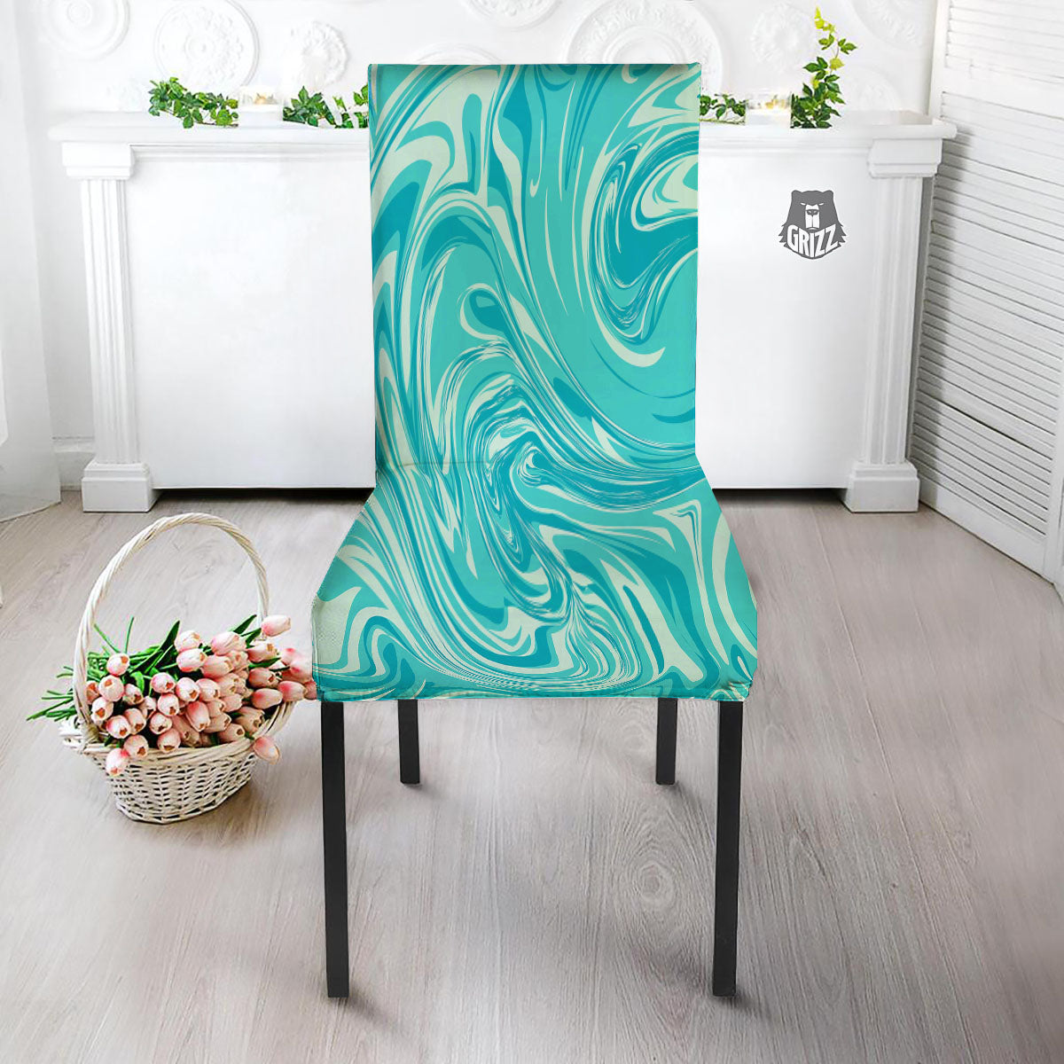 Wave Psychedelic Print Pattern Dining Chair Slipcover-grizzshop