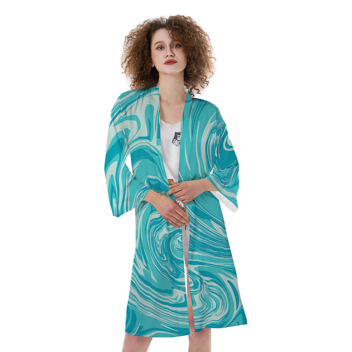 Wave Psychedelic Print Pattern Kimono-grizzshop