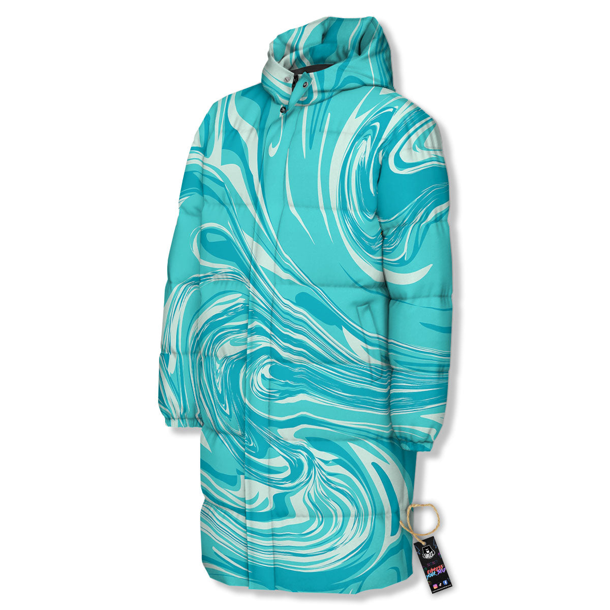 Wave Psychedelic Print Pattern Long Down Jacket-grizzshop