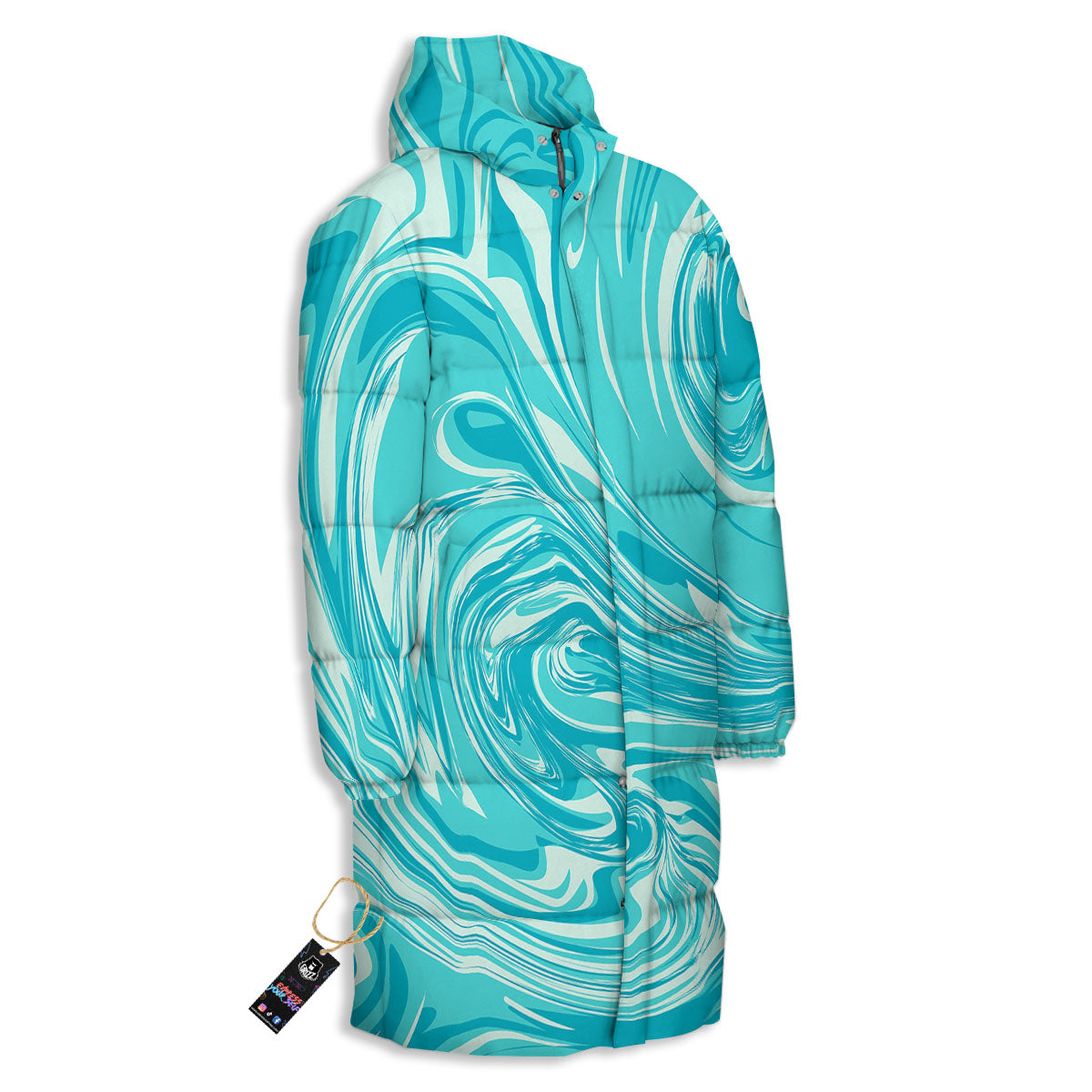 Wave Psychedelic Print Pattern Long Down Jacket-grizzshop
