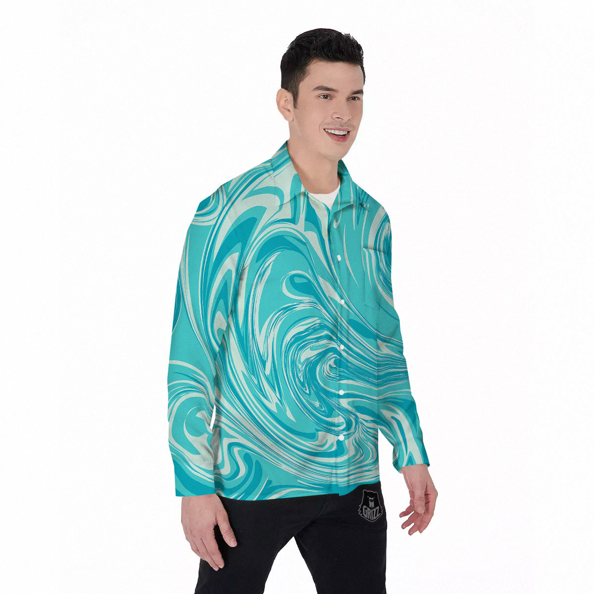 Wave Psychedelic Print Pattern Men's Long Sleeve Shirts-grizzshop