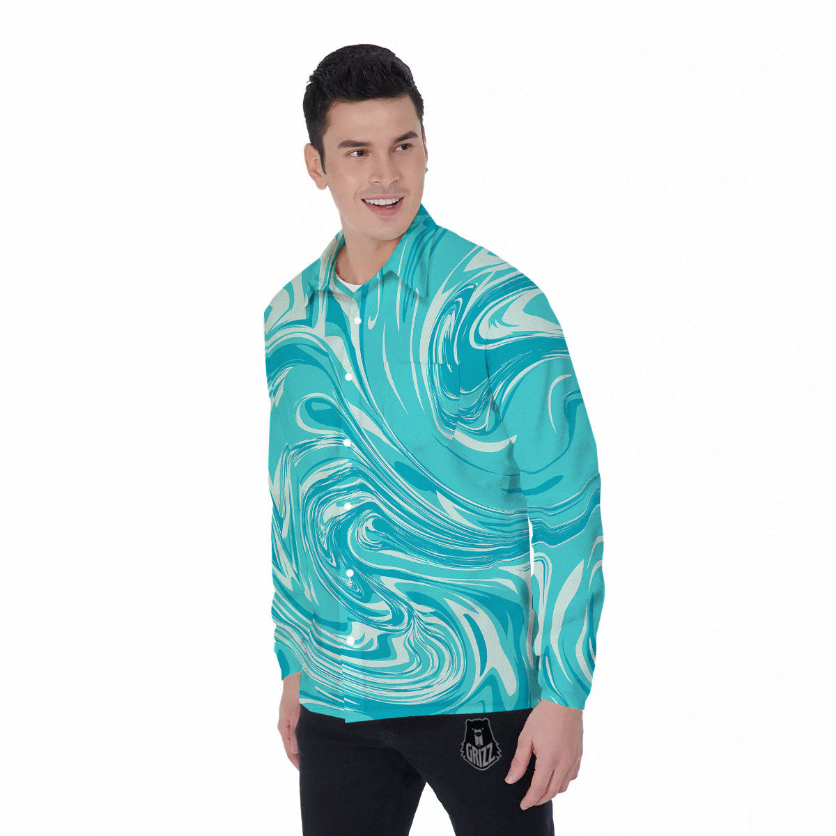 Wave Psychedelic Print Pattern Men's Long Sleeve Shirts-grizzshop