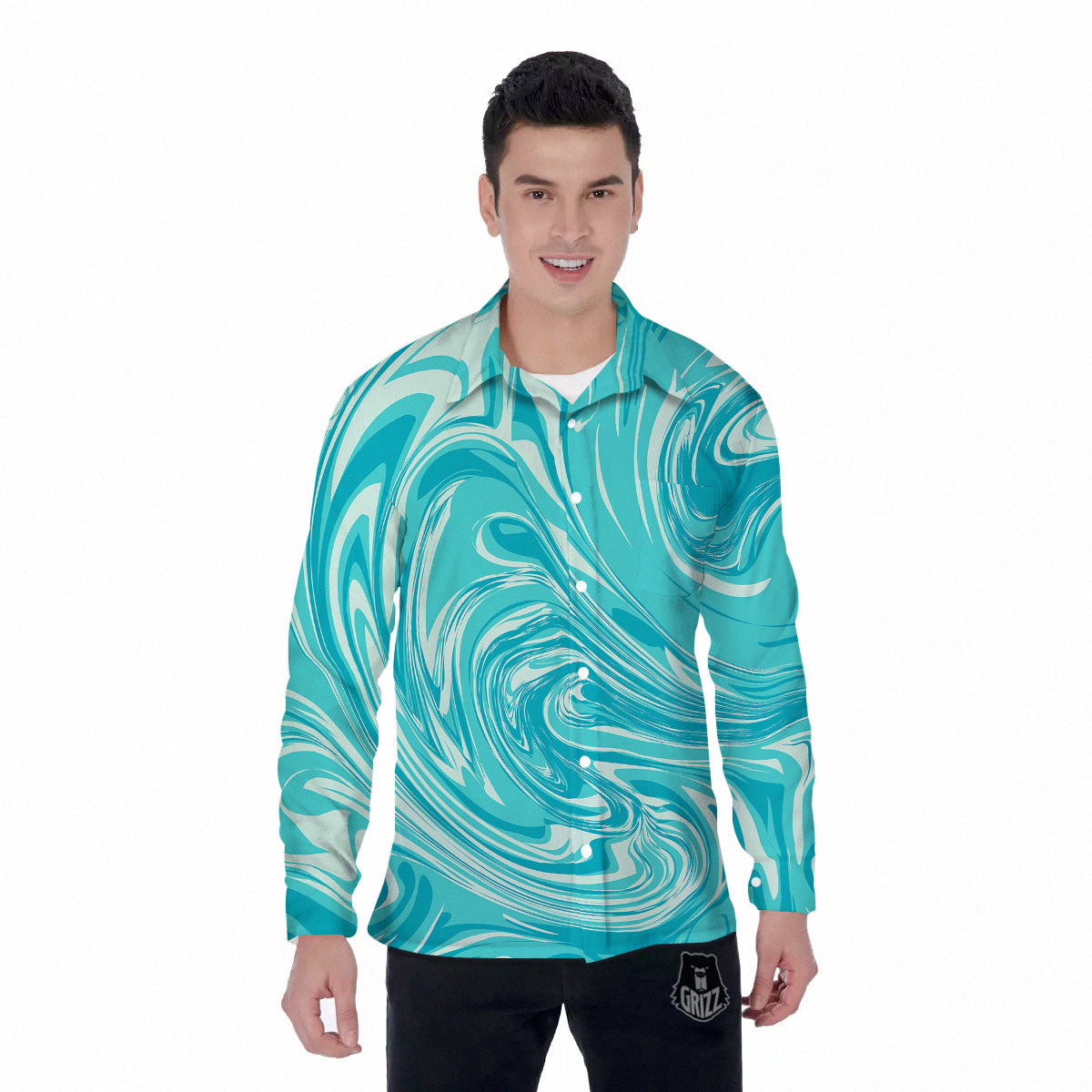 Wave Psychedelic Print Pattern Men's Long Sleeve Shirts-grizzshop