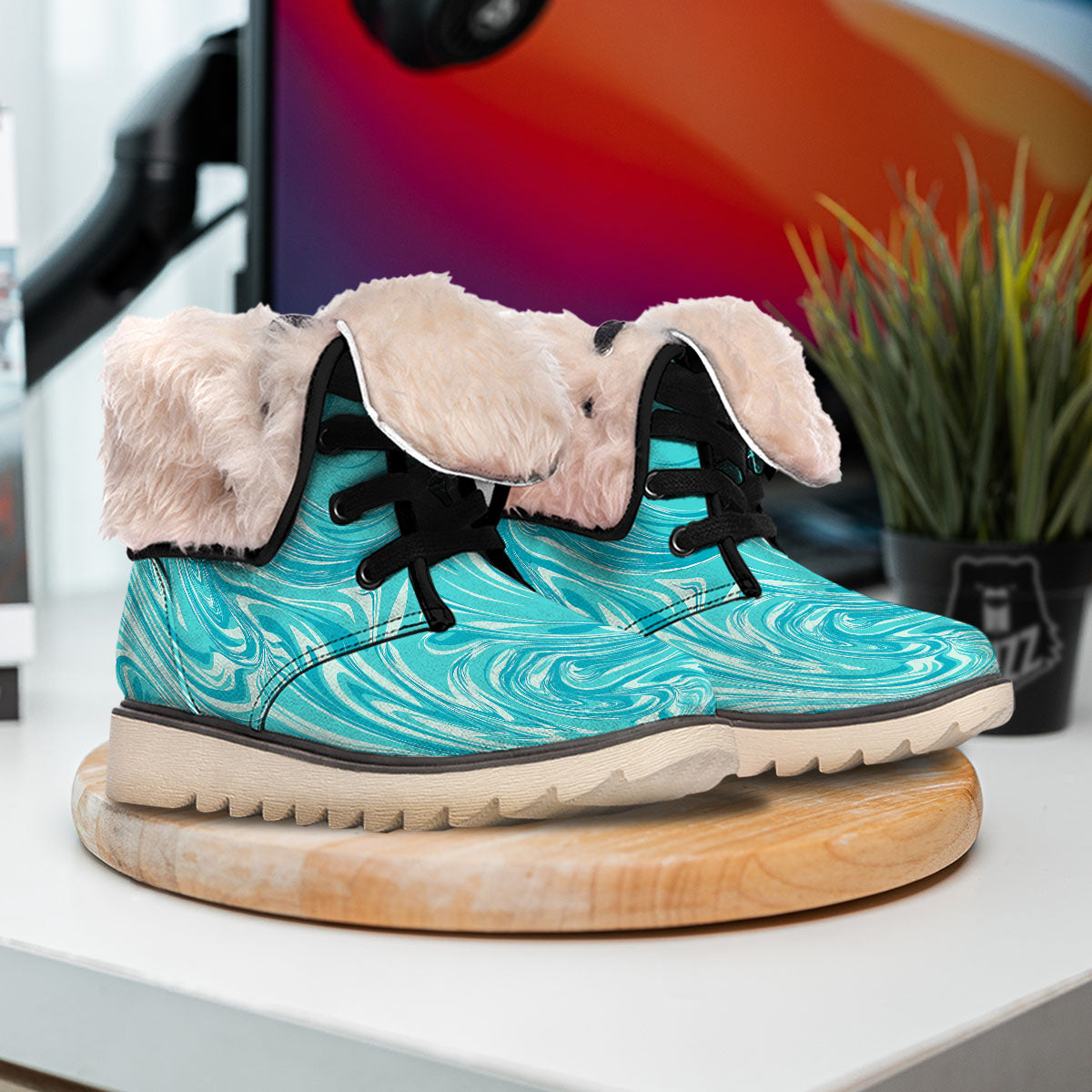 Wave Psychedelic Print Pattern Snow Boots-grizzshop